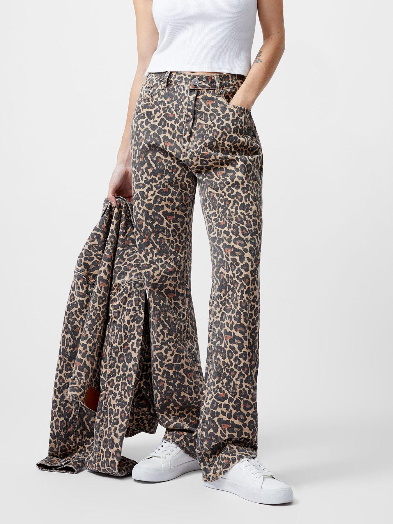 undefined Cotton Straight Leg Leopard Print Denim Jeans
