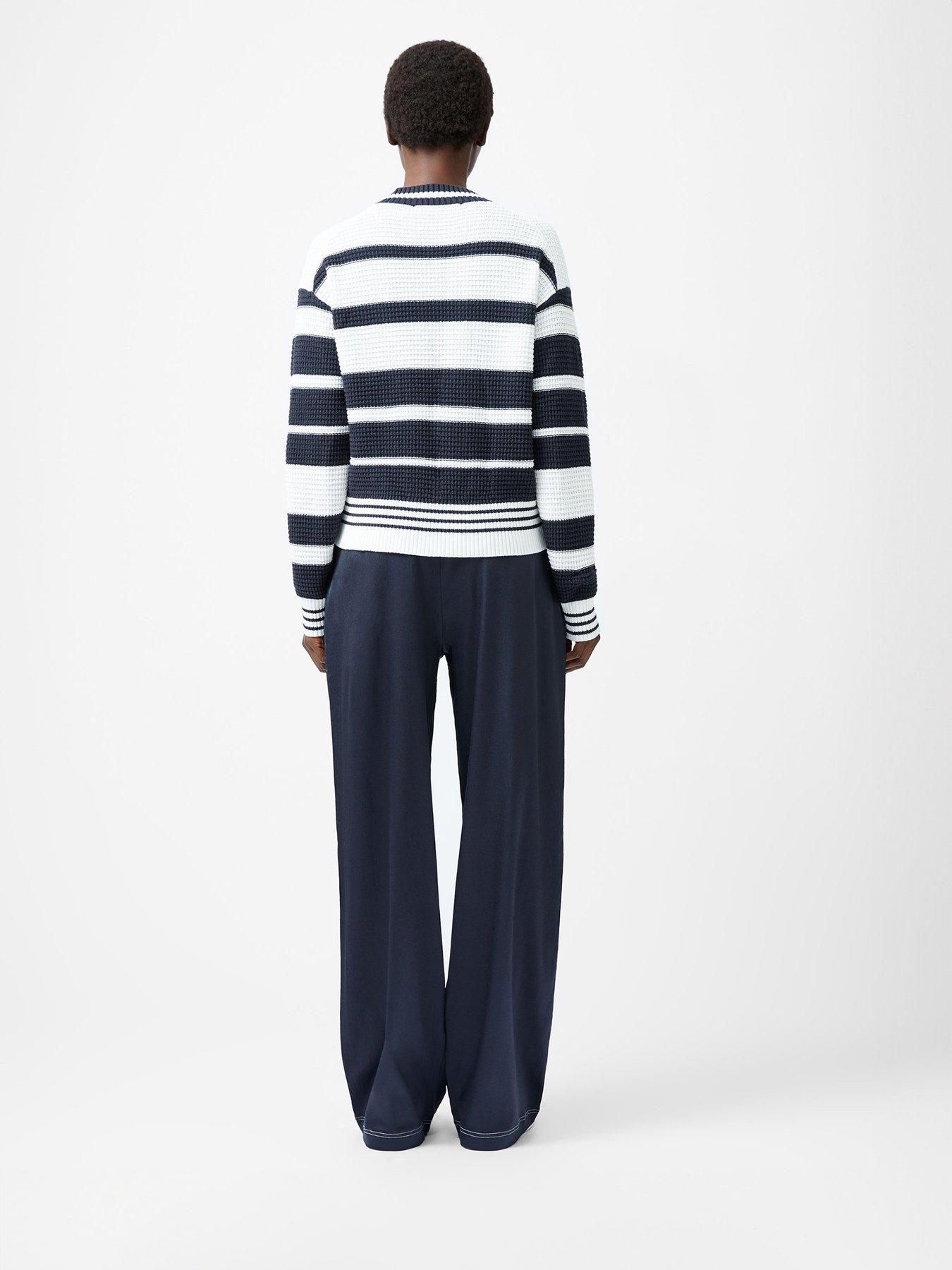  image of french-connection-cable-knit-long-sleeve-varsity-style-v-neck-stripe-jumper