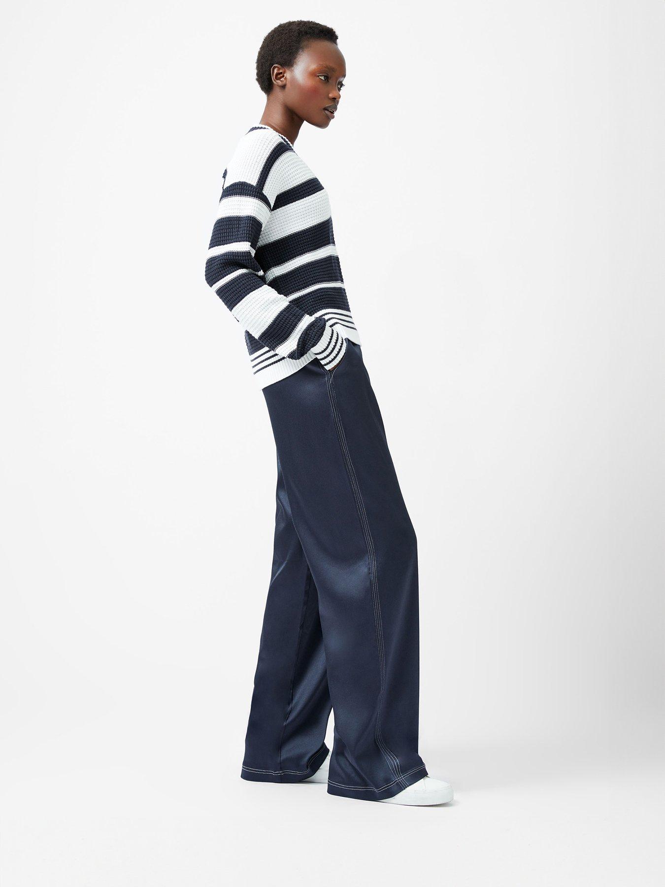  image of french-connection-cable-knit-long-sleeve-varsity-style-v-neck-stripe-jumper