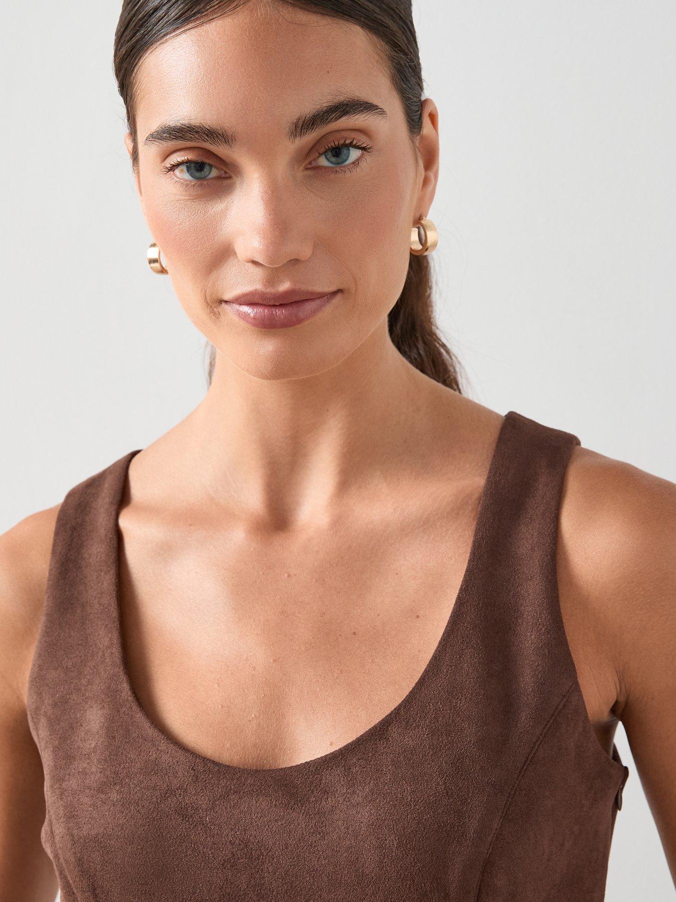Image 6 of 6 of The Very Collection Suede Mini Shift Dress - Brown
