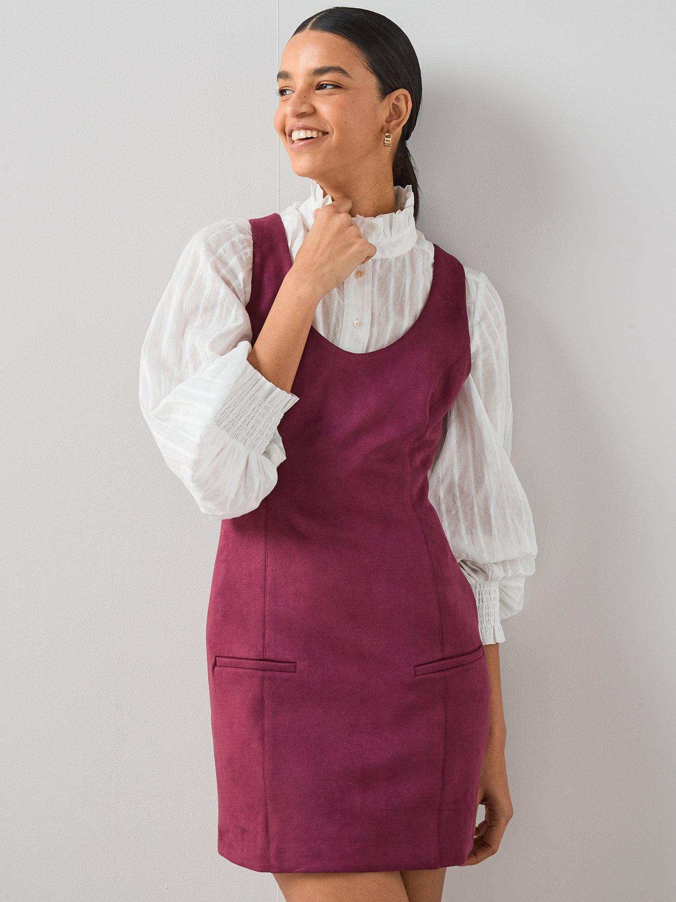 undefined Faux Suede Mini Shift Dress Plum
