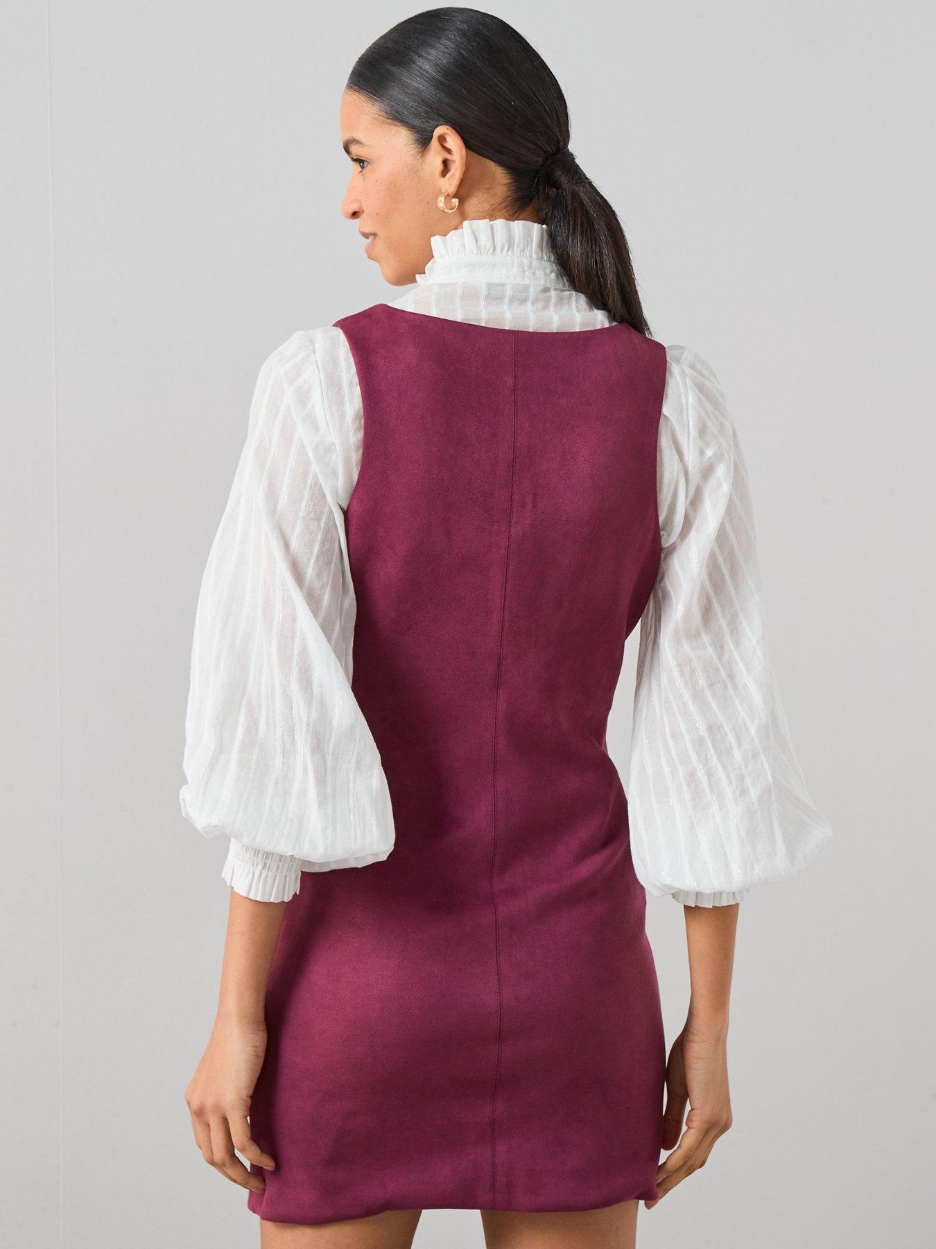Image 2 of 7 of The Very Collection Faux Suede Mini Shift Dress Plum