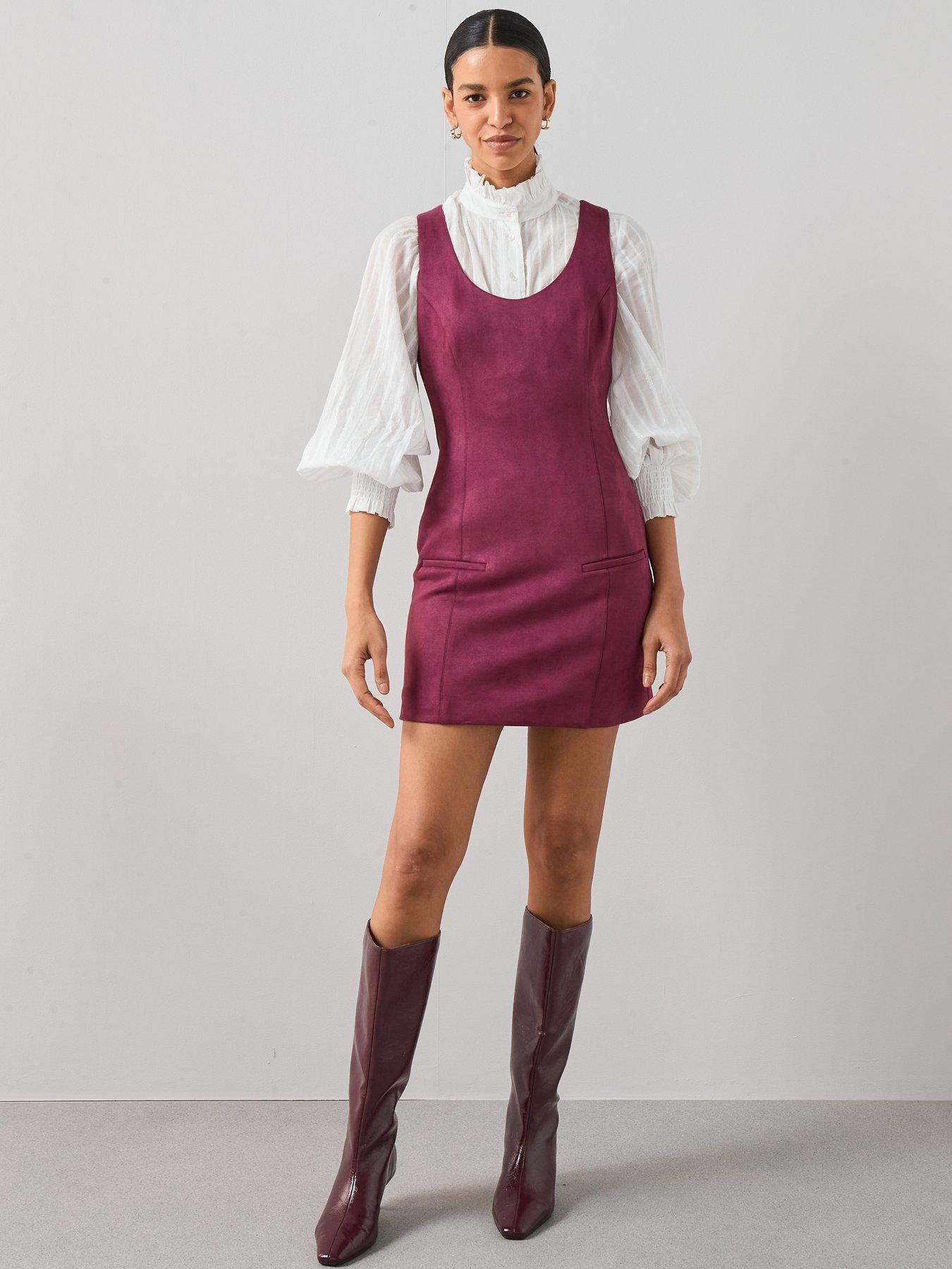 Image 3 of 7 of The Very Collection Faux Suede Mini Shift Dress Plum