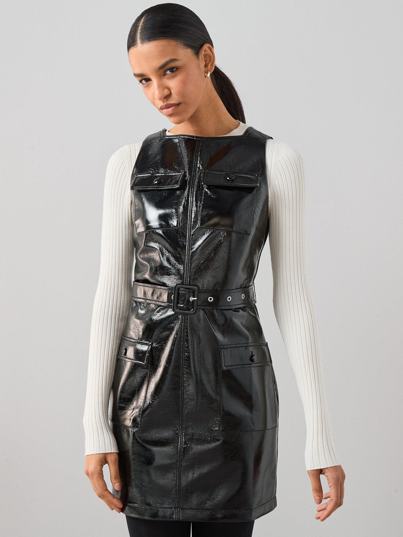 undefined Cracked PU Mini Shift Dress - Black