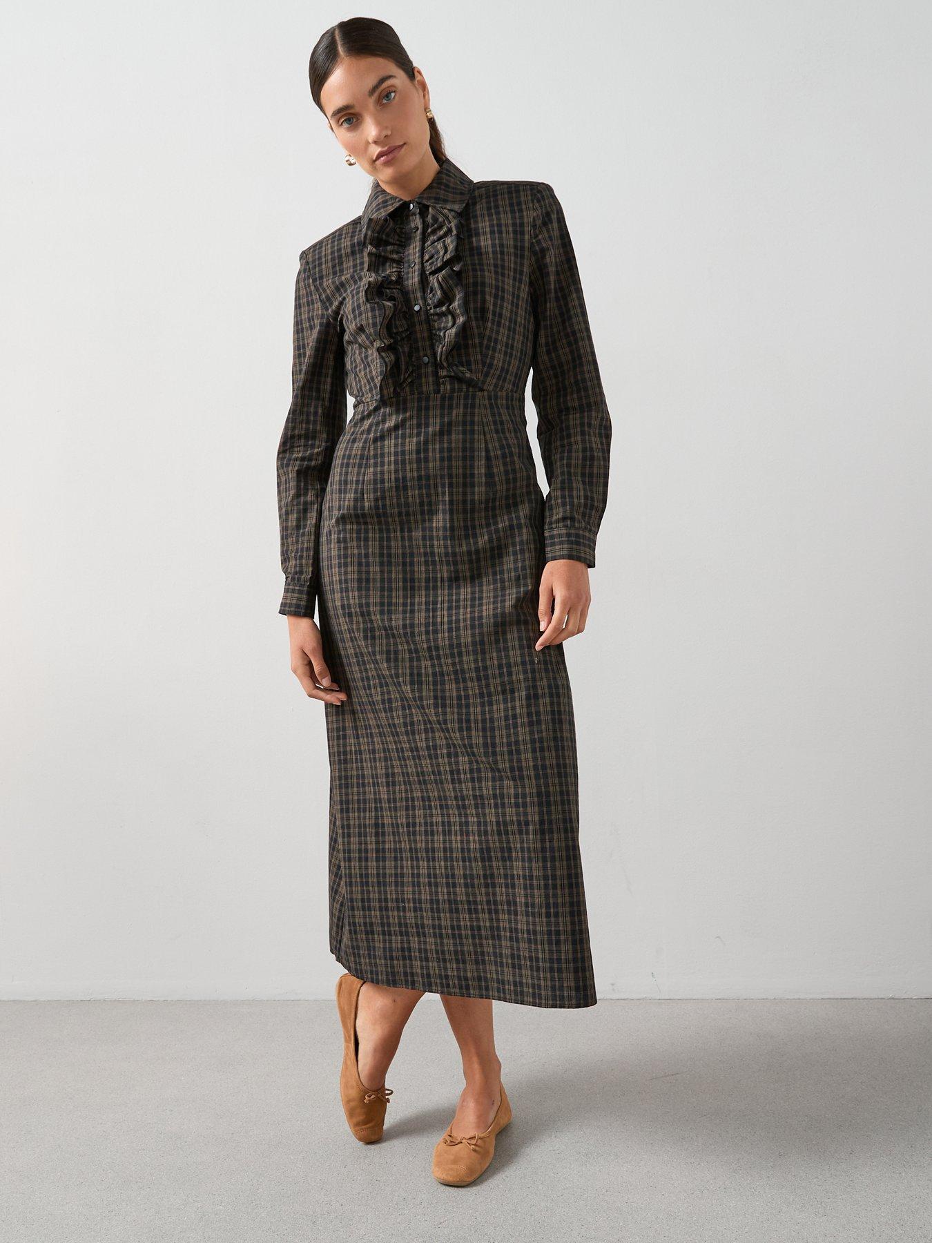 Image 3 of 7 of The Very Collection Checked Midi Shirt Dress - Print