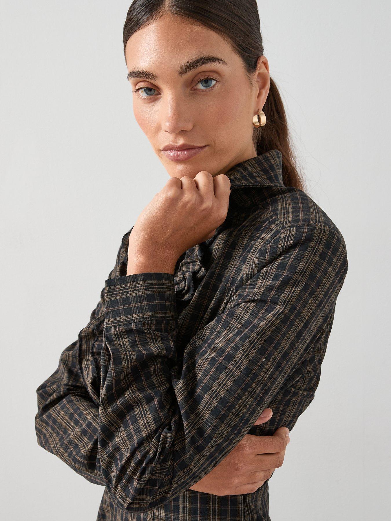 Image 4 of 7 of The Very Collection Checked Midi Shirt Dress - Print