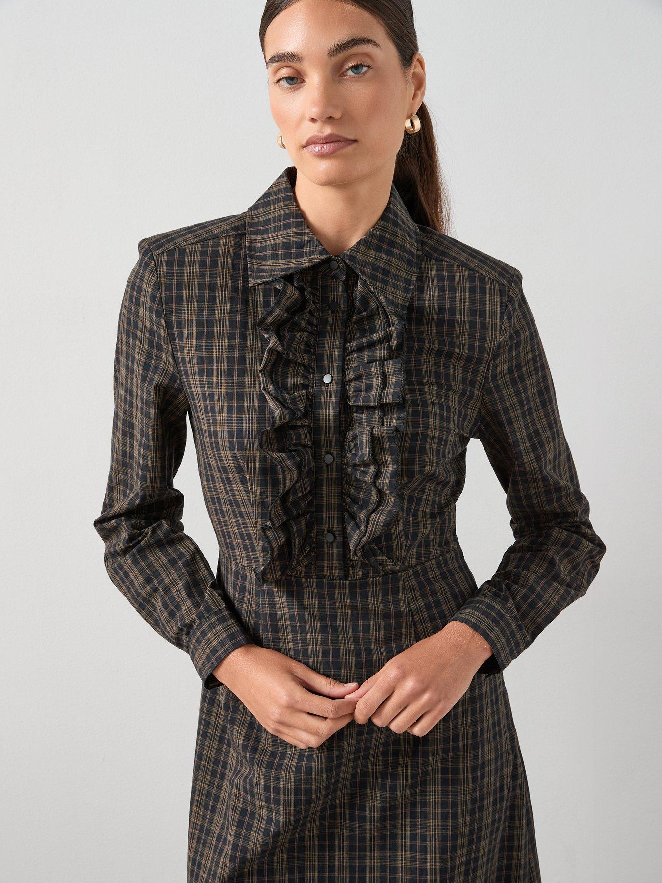 Image 5 of 7 of The Very Collection Checked Midi Shirt Dress - Print
