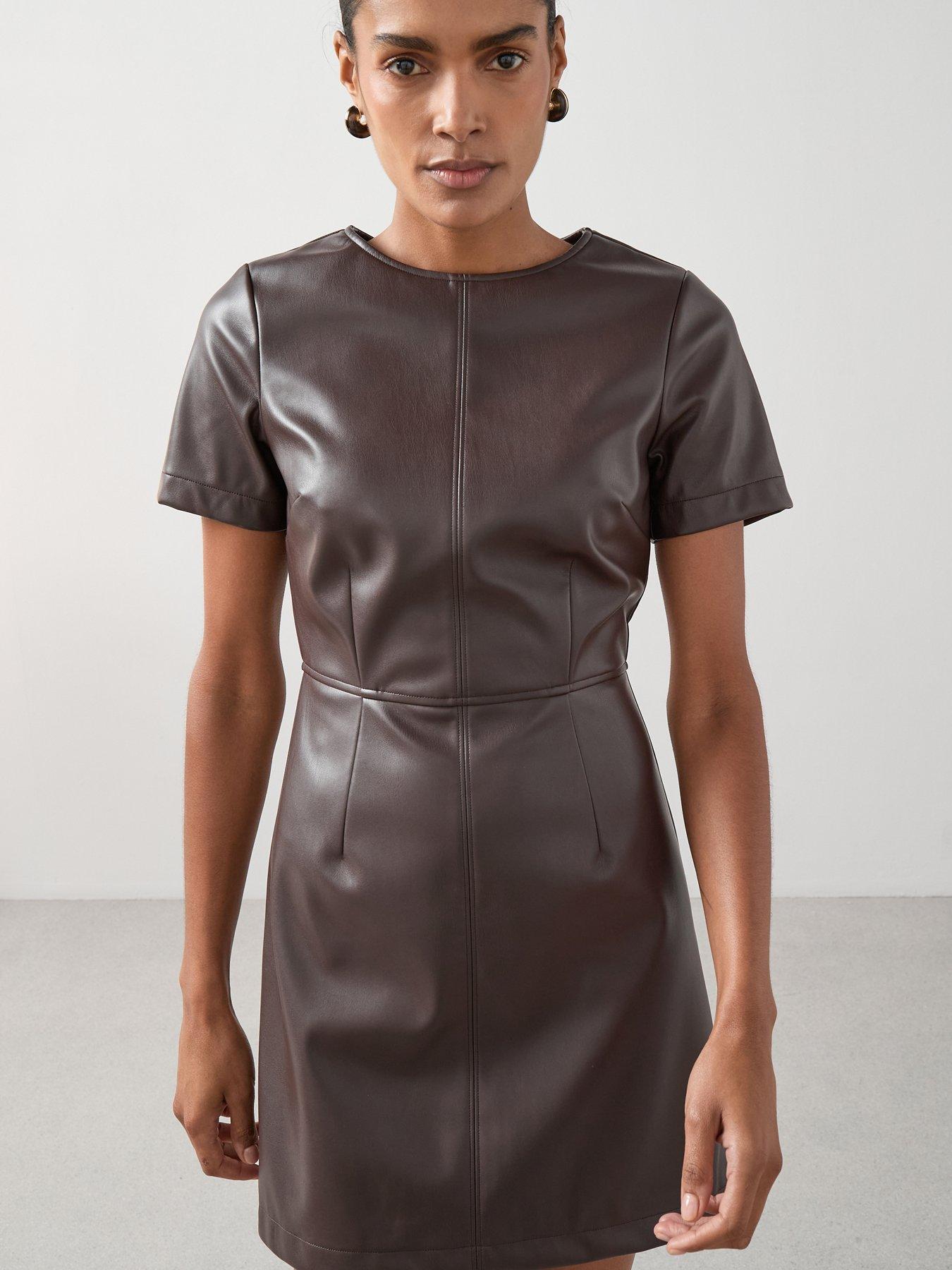 Image 4 of 6 of The Very Collection Pu Shift Dress - Brown