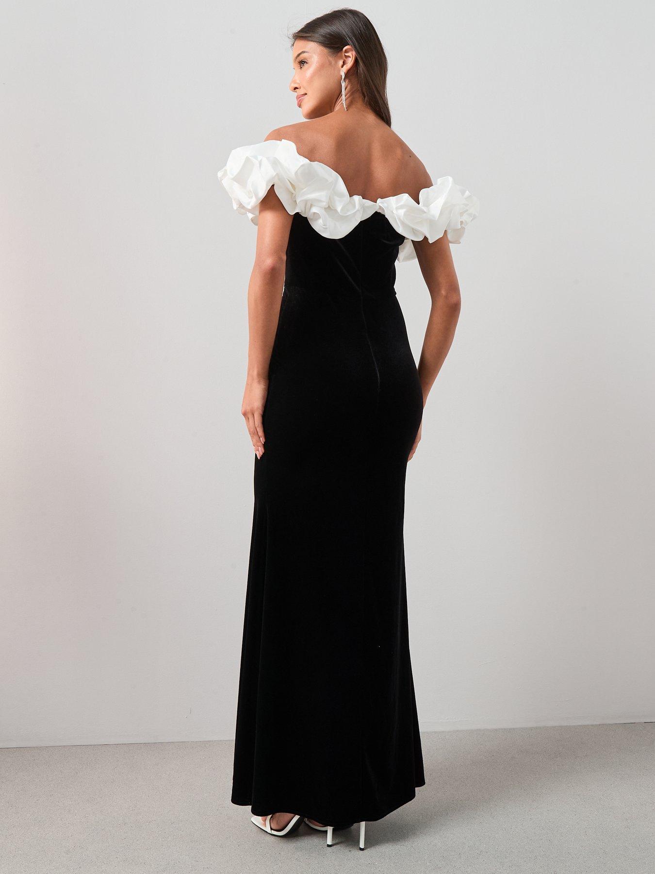  image of the-very-collection-ruffle-velvet-maxi-dress-black