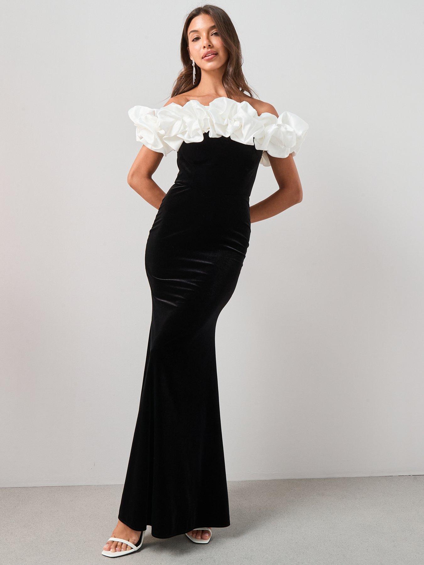  image of the-very-collection-ruffle-velvet-maxi-dress-black