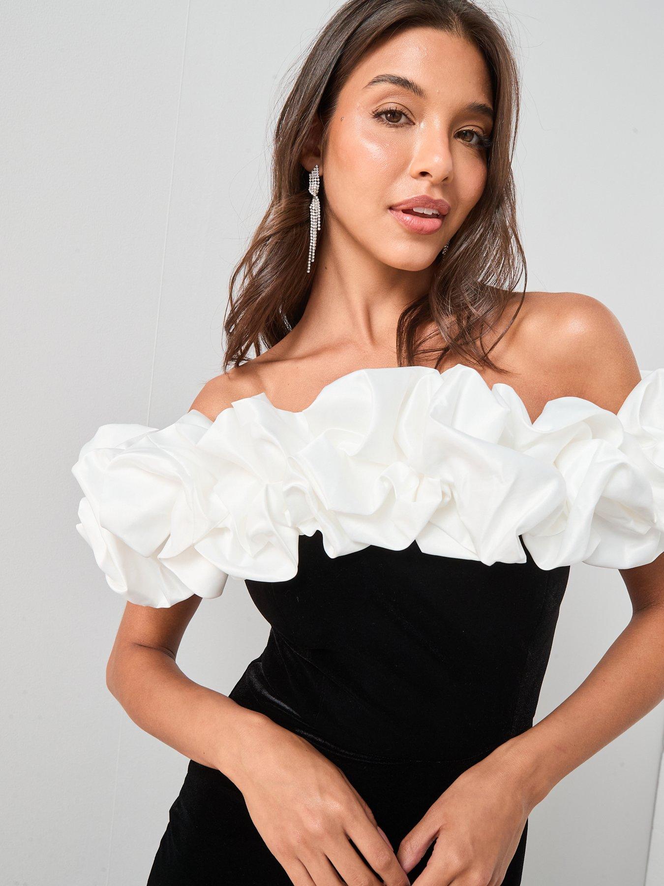  image of the-very-collection-ruffle-velvet-maxi-dress-black