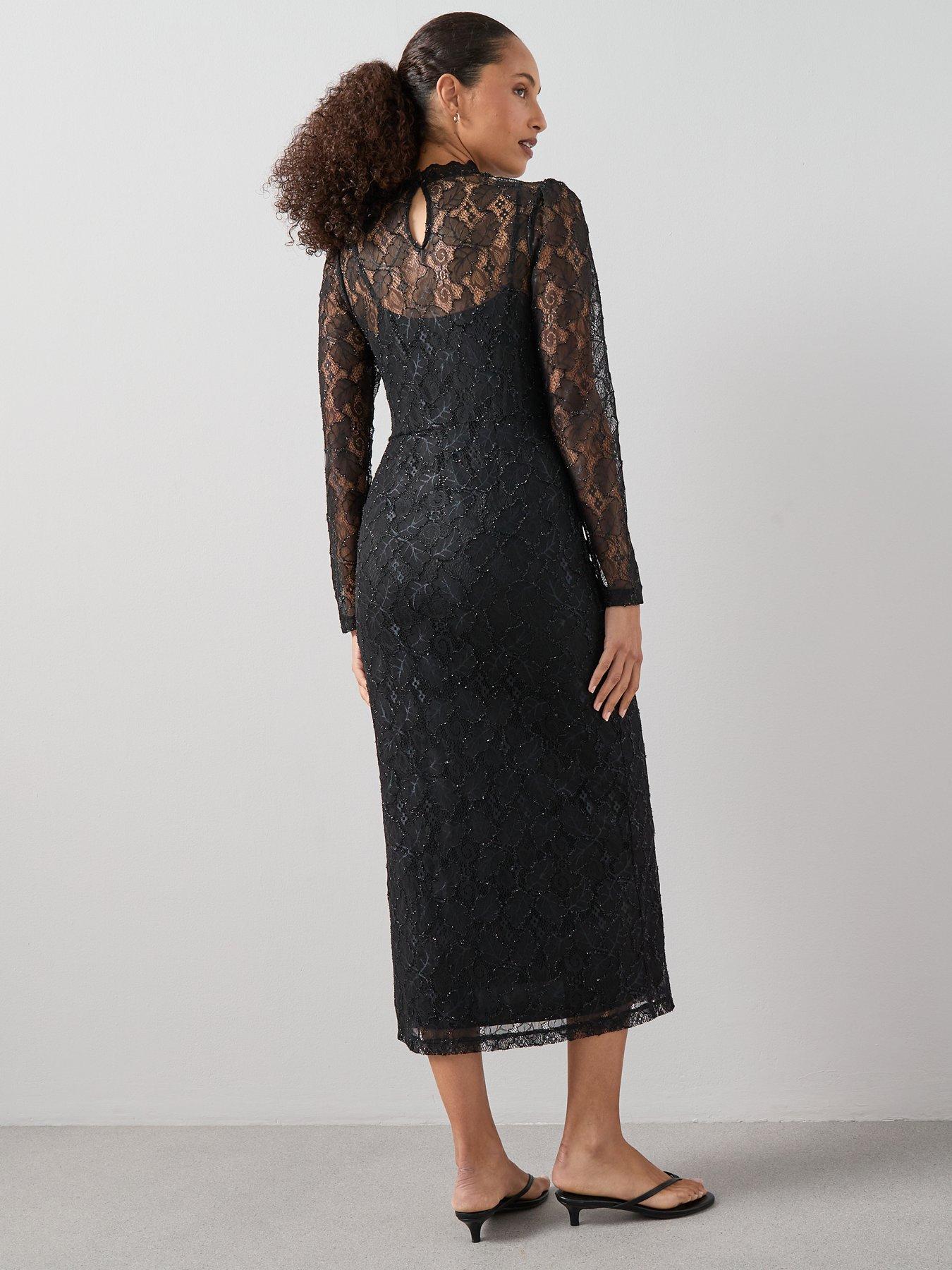  image of the-very-collection-lace-sequin-midaxi-dress-black