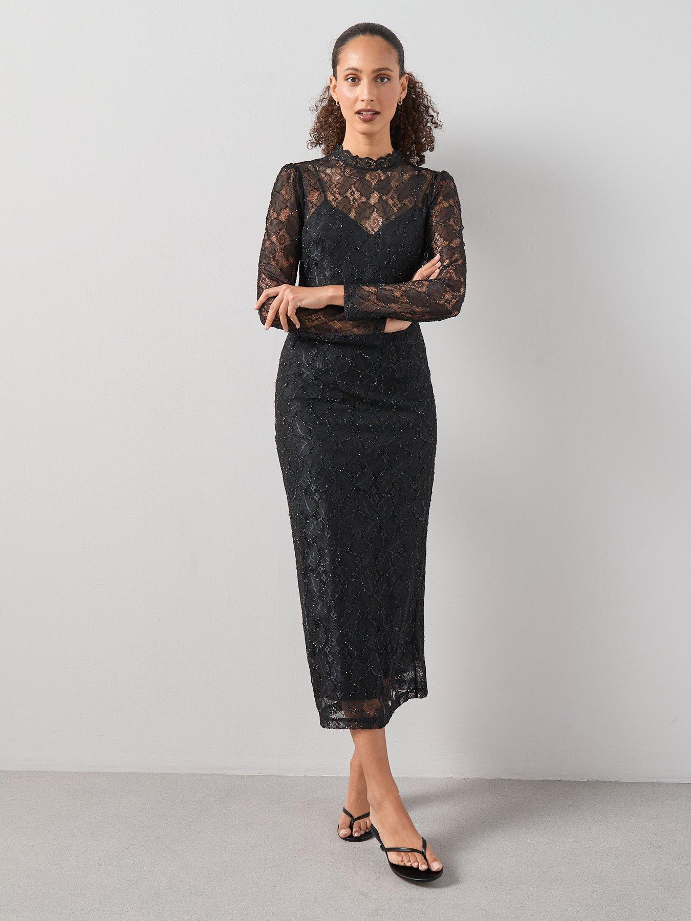  image of the-very-collection-lace-sequin-midaxi-dress-black