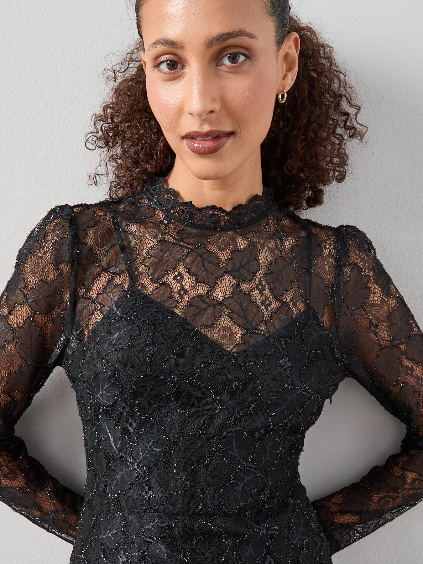  image of the-very-collection-lace-sequin-midaxi-dress-black