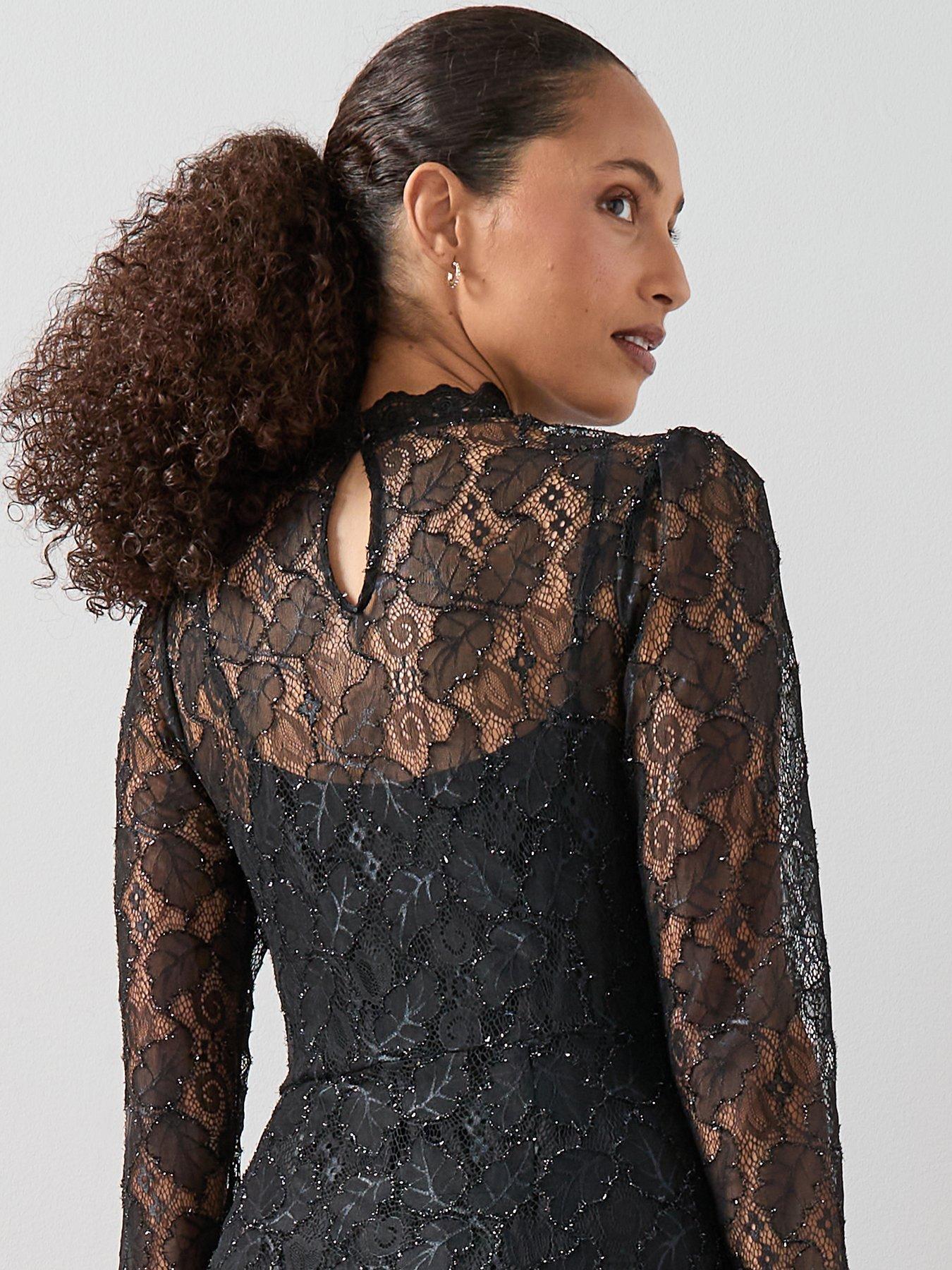  image of the-very-collection-lace-sequin-midaxi-dress-black
