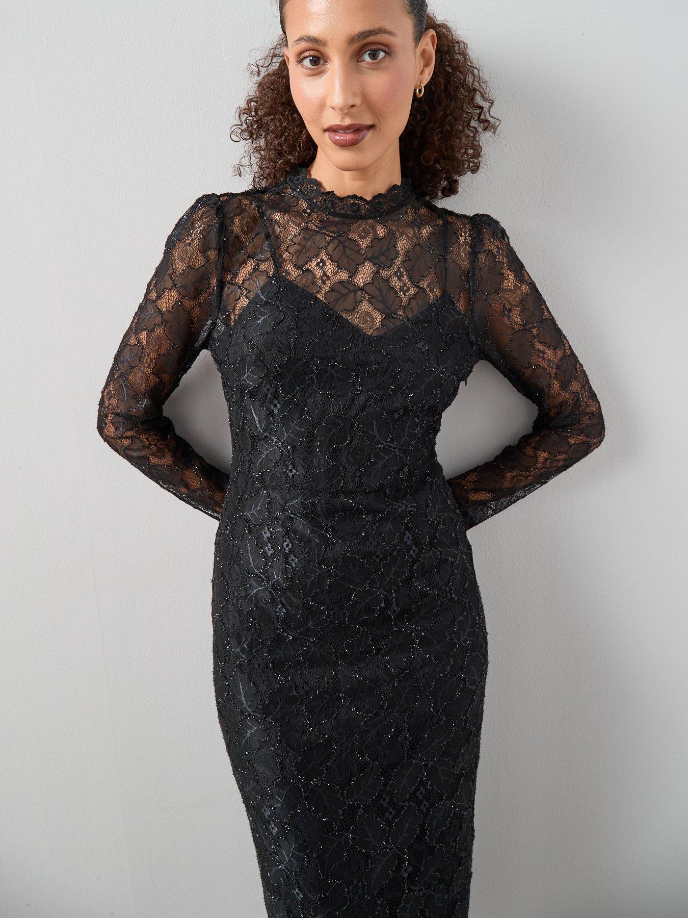  image of the-very-collection-lace-sequin-midaxi-dress-black