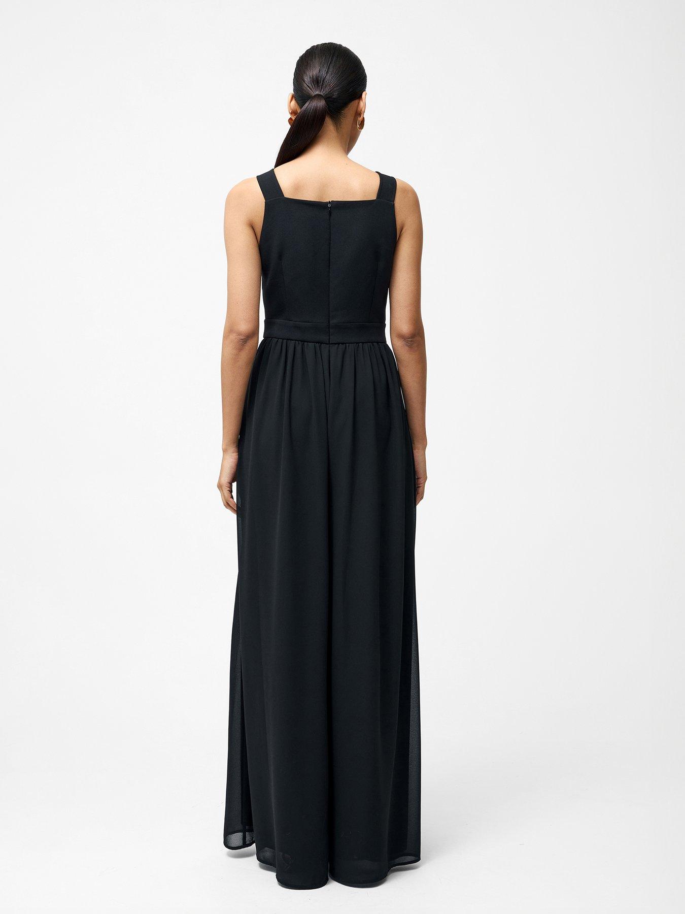 Image 2 of 6 of French Connection Sleeveless Wide Leg Sheer Jumpsuit - Black