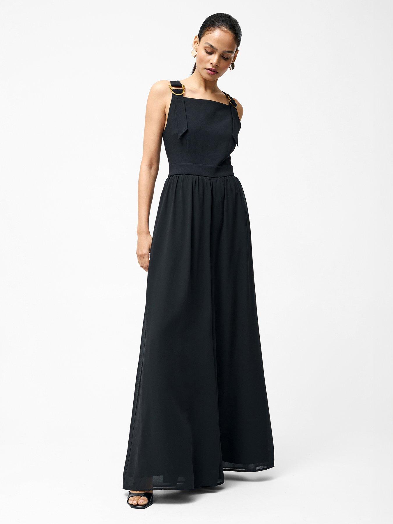 Image 3 of 6 of French Connection Sleeveless Wide Leg Sheer Jumpsuit - Black