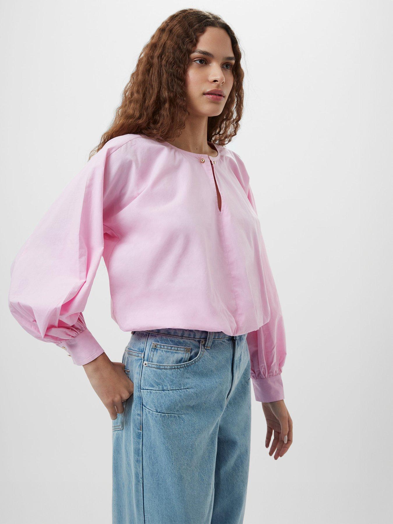 undefined Cotton Ballon Sleeve Keyhole Neck Shirt