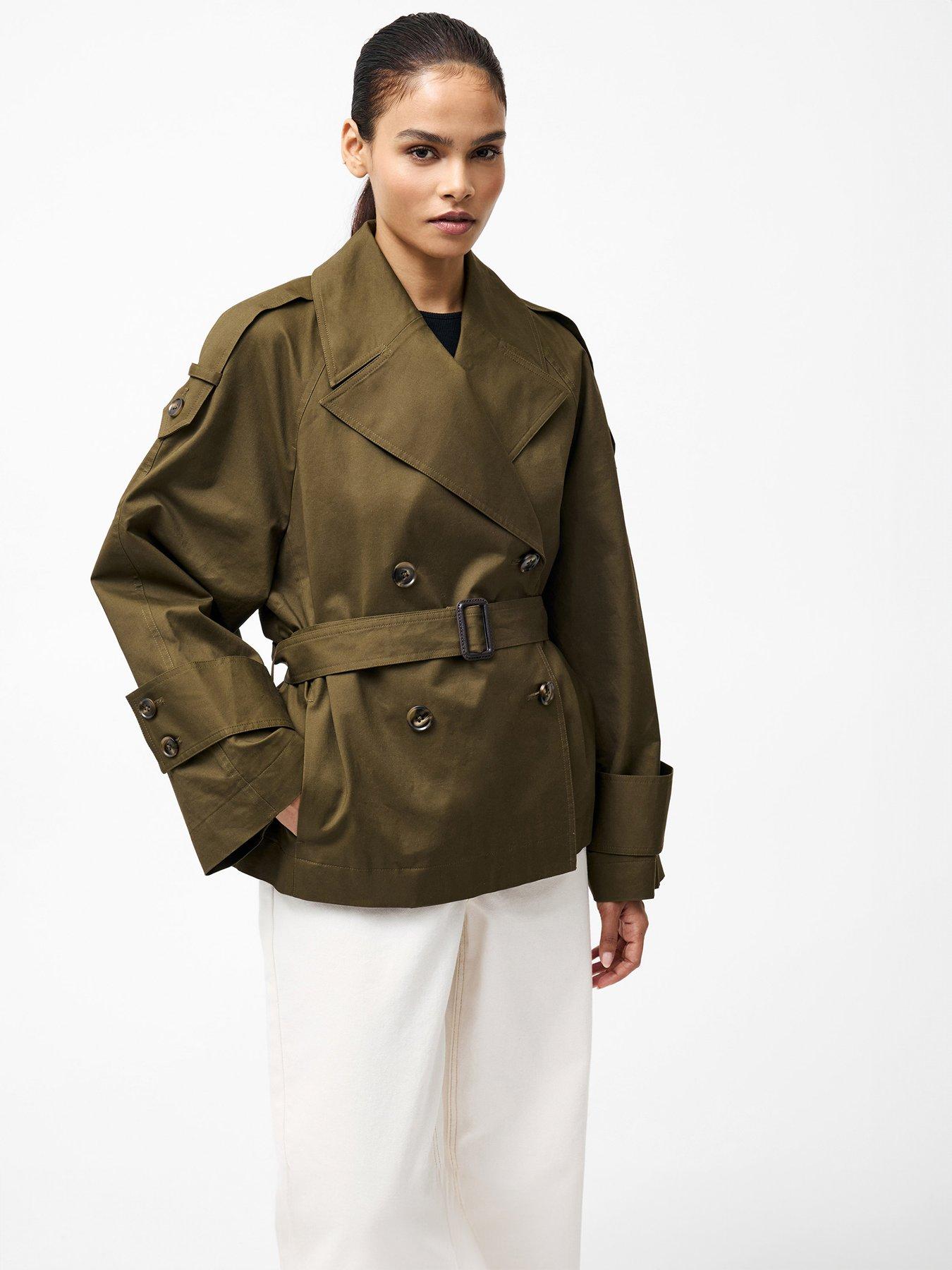 undefined Cotton Blend Cropped Boxy Trench Coat