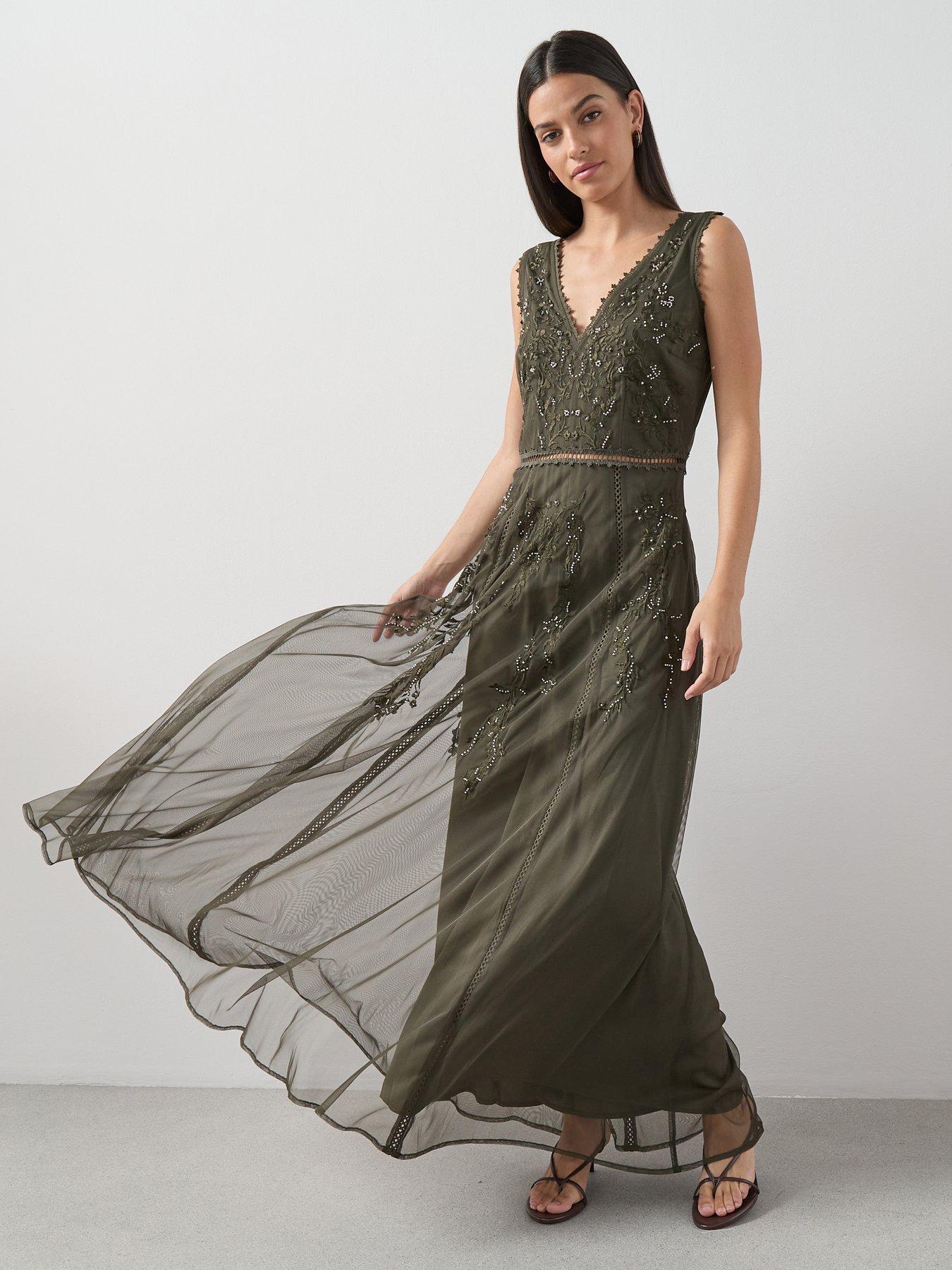  image of the-very-collection-embellished-tulle-maxi-dress-green