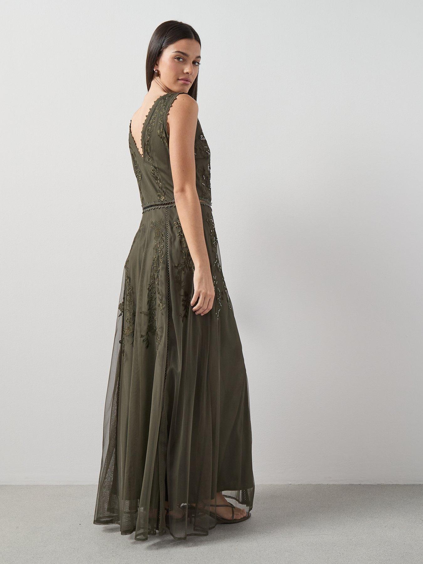 stillFront image of the-very-collection-embellished-tulle-maxi-dress-green
