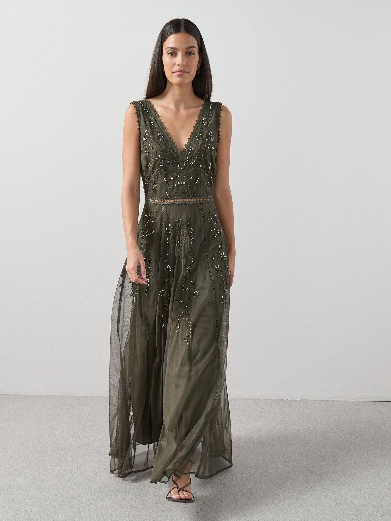  image of the-very-collection-embellished-tulle-maxi-dress-green
