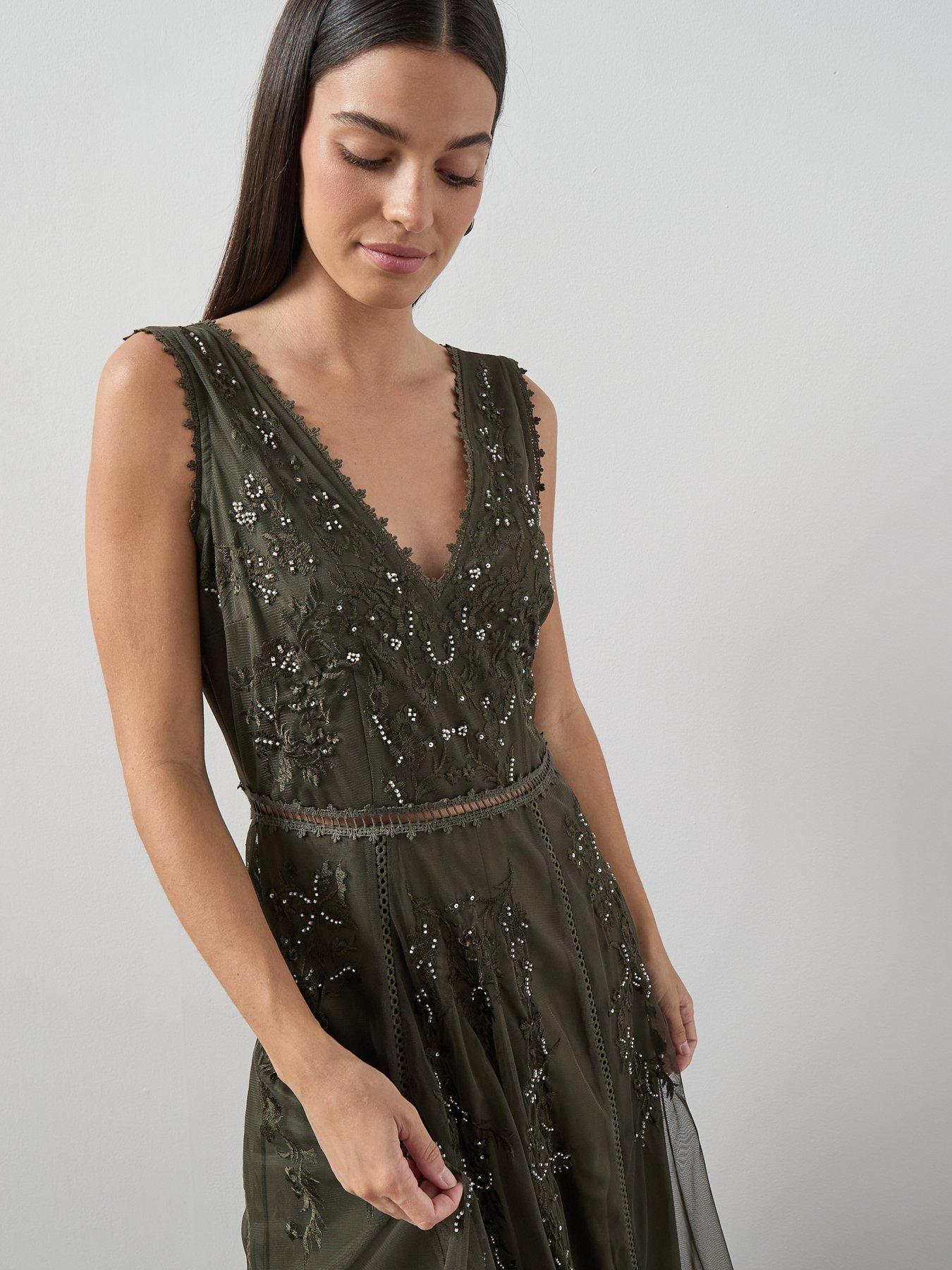  image of the-very-collection-embellished-tulle-maxi-dress-green
