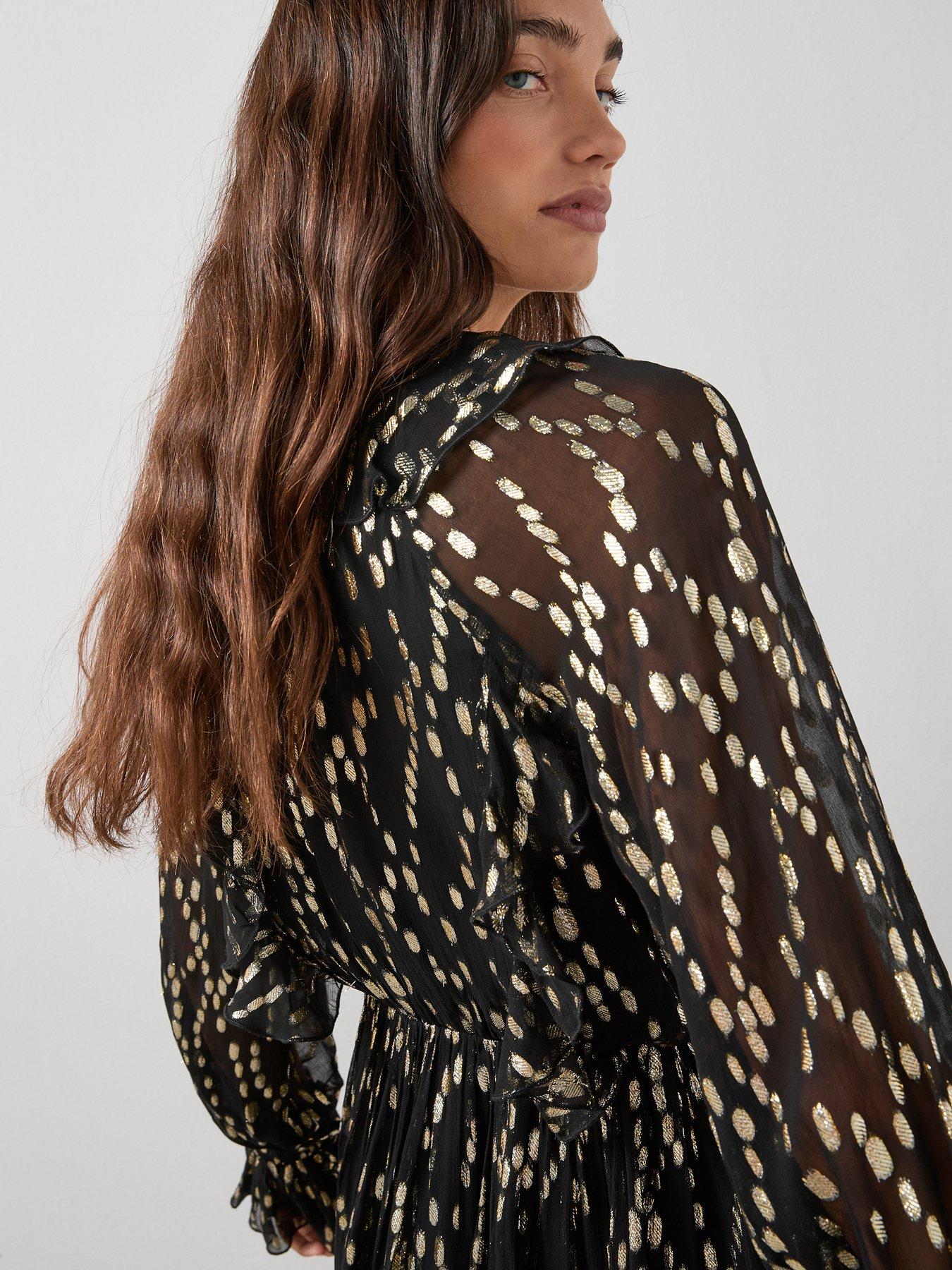 Image 4 of 6 of The Very Collection Ruffle Front Lurex Mini Dress - Black
