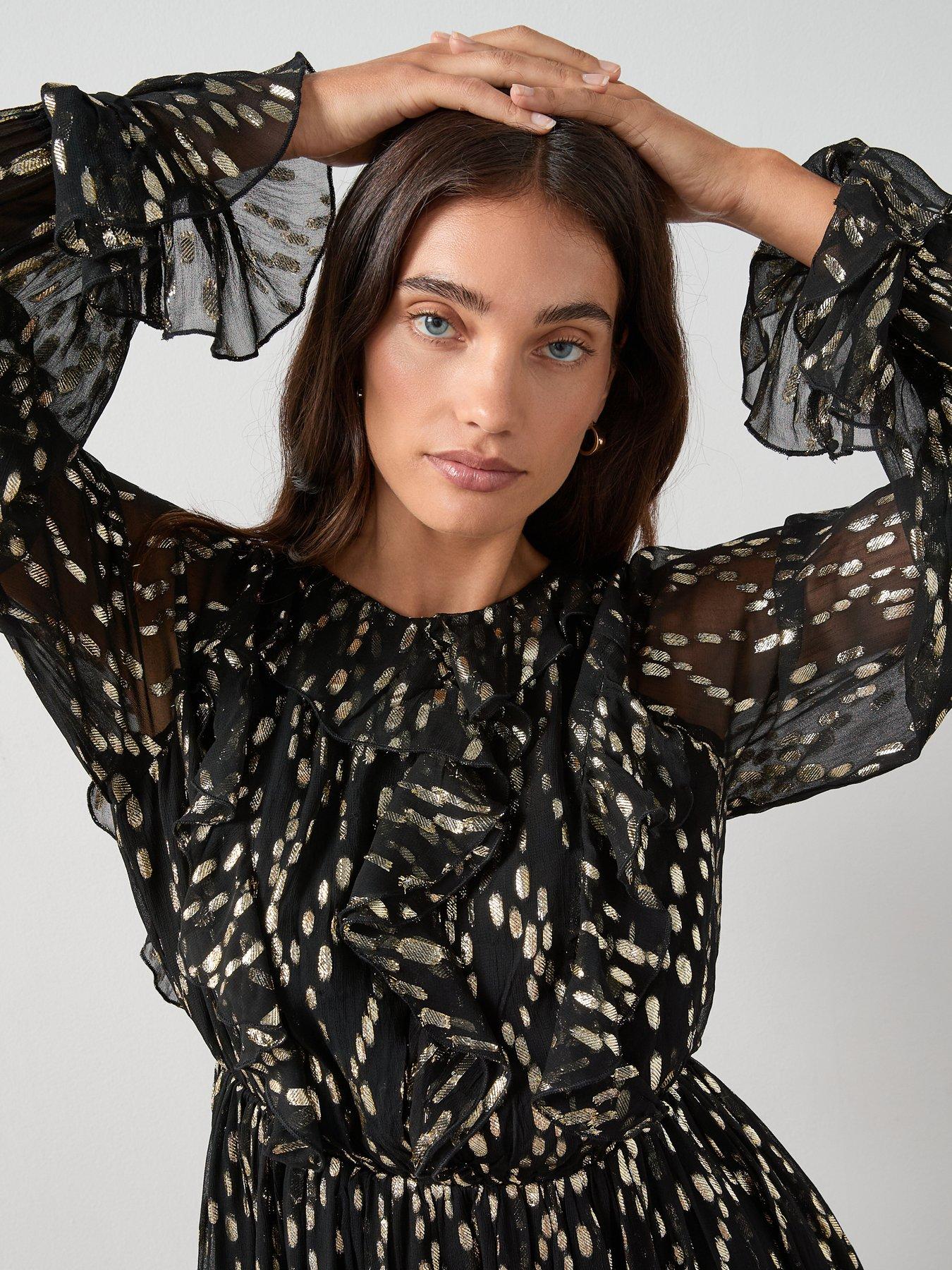 Image 6 of 6 of The Very Collection Ruffle Front Lurex Mini Dress - Black