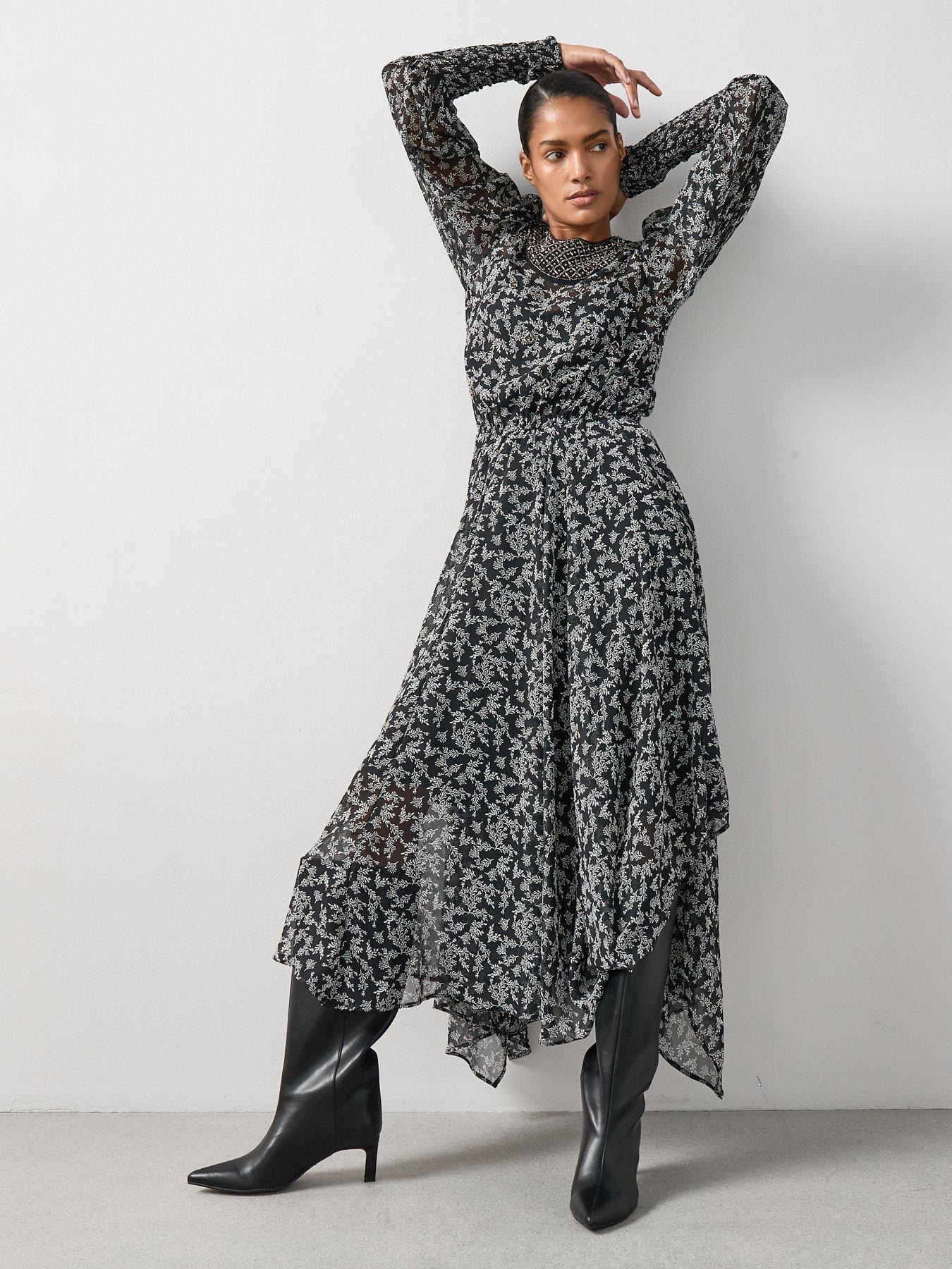 undefined Embellished Hanky Hem Printed Midaxi Dress - Print