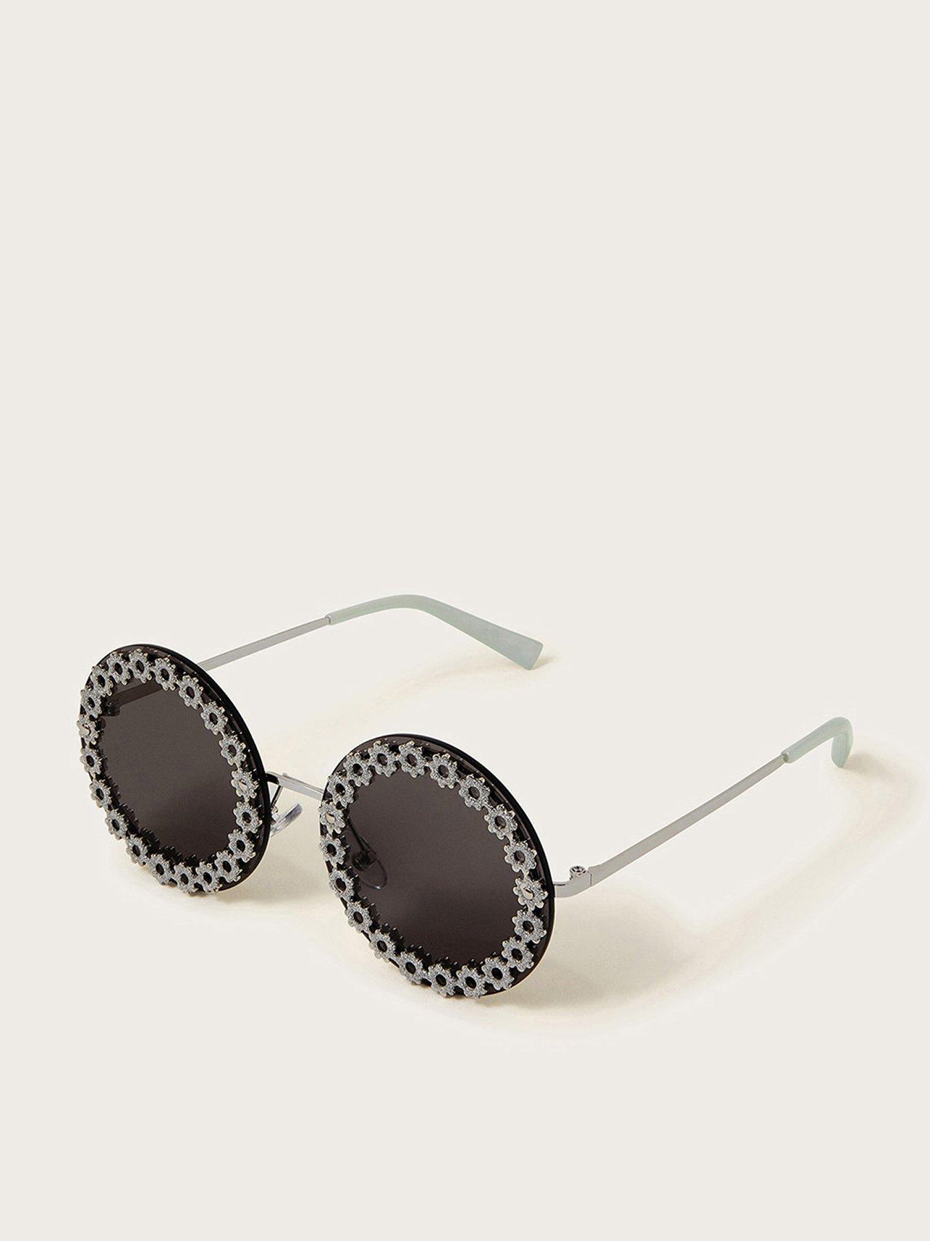 undefined Girls Glitter Floral Round Sunglasses - Black
