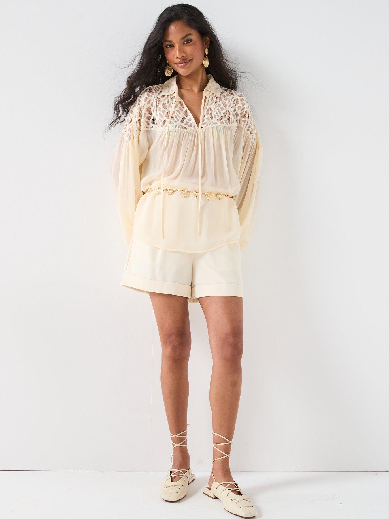 Image 3 of 6 of V by Very Cutwork Floaty Blouse - Cream