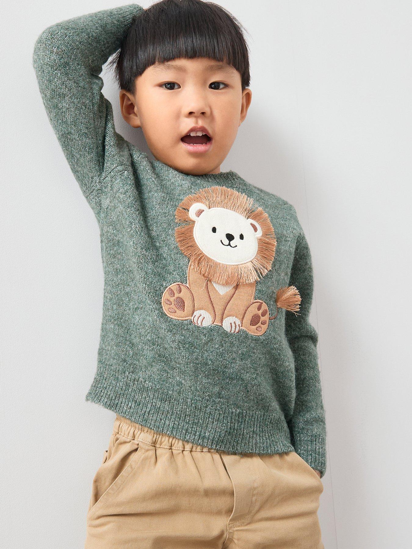 undefined Boys Animal Character Applique Knitted Jumper - Green