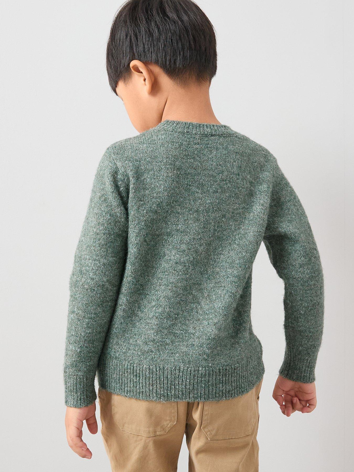 Image 2 of 5 of The Very Collection Boys Animal Character Applique Knitted Jumper - Green