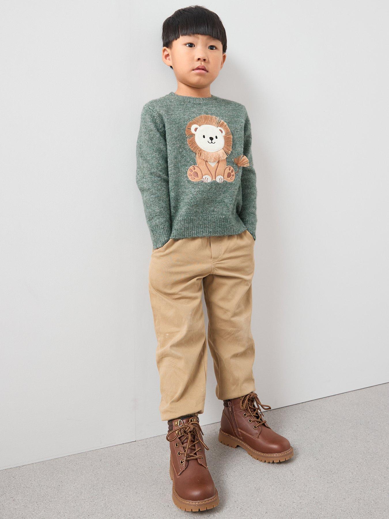 Image 3 of 5 of The Very Collection Boys Animal Character Applique Knitted Jumper - Green