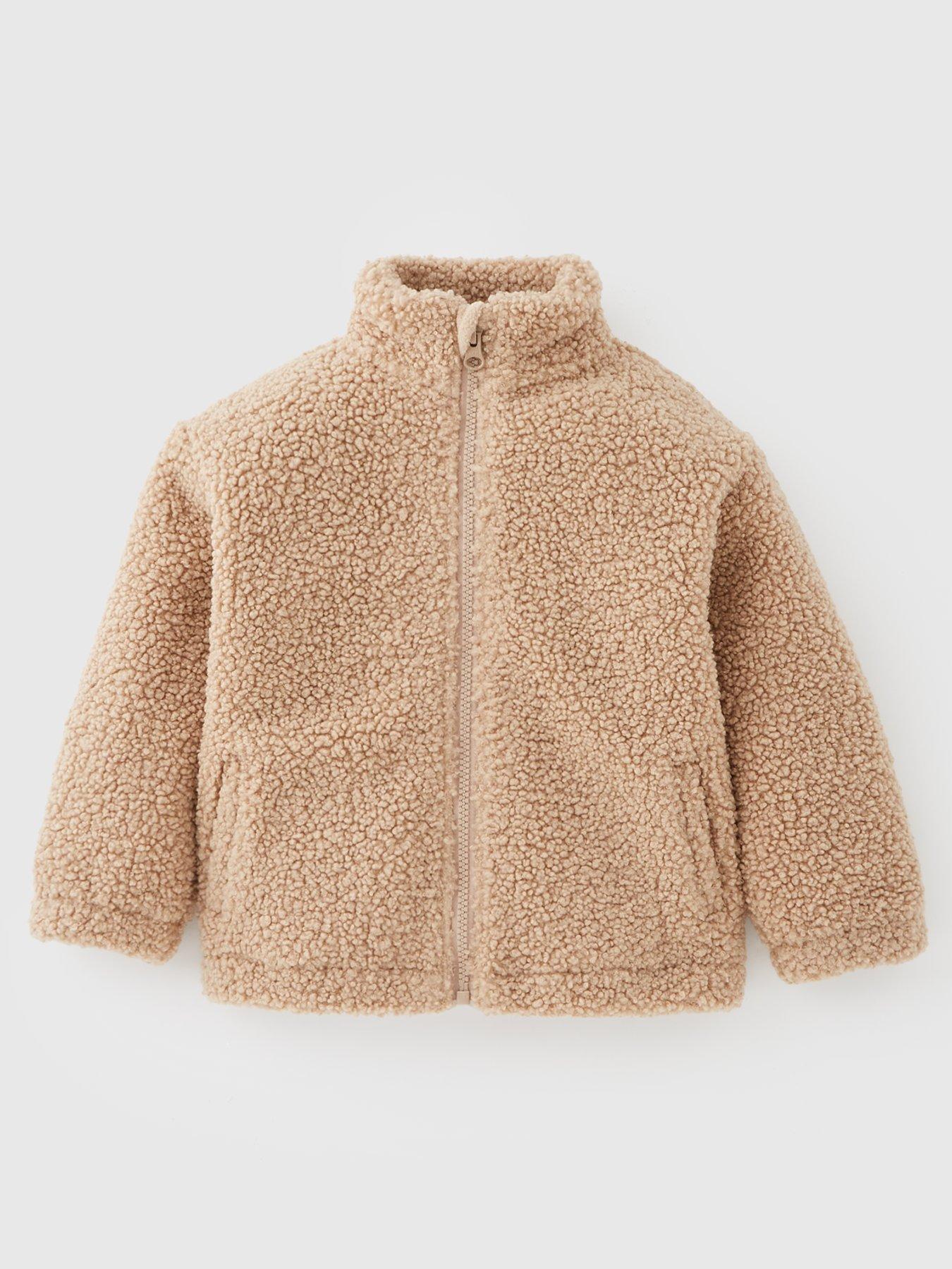 undefined Boys Borg Funnel Neck Zip Up Jacket - Brown