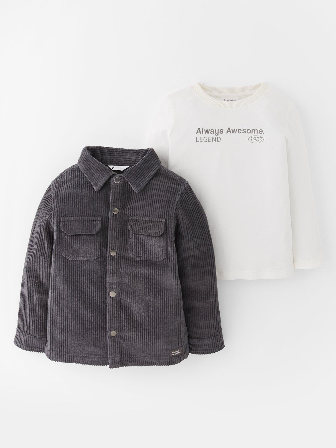 Mini V by Very Boys Cord Shacket and Long Sleeve T-Shirt Set - Navy