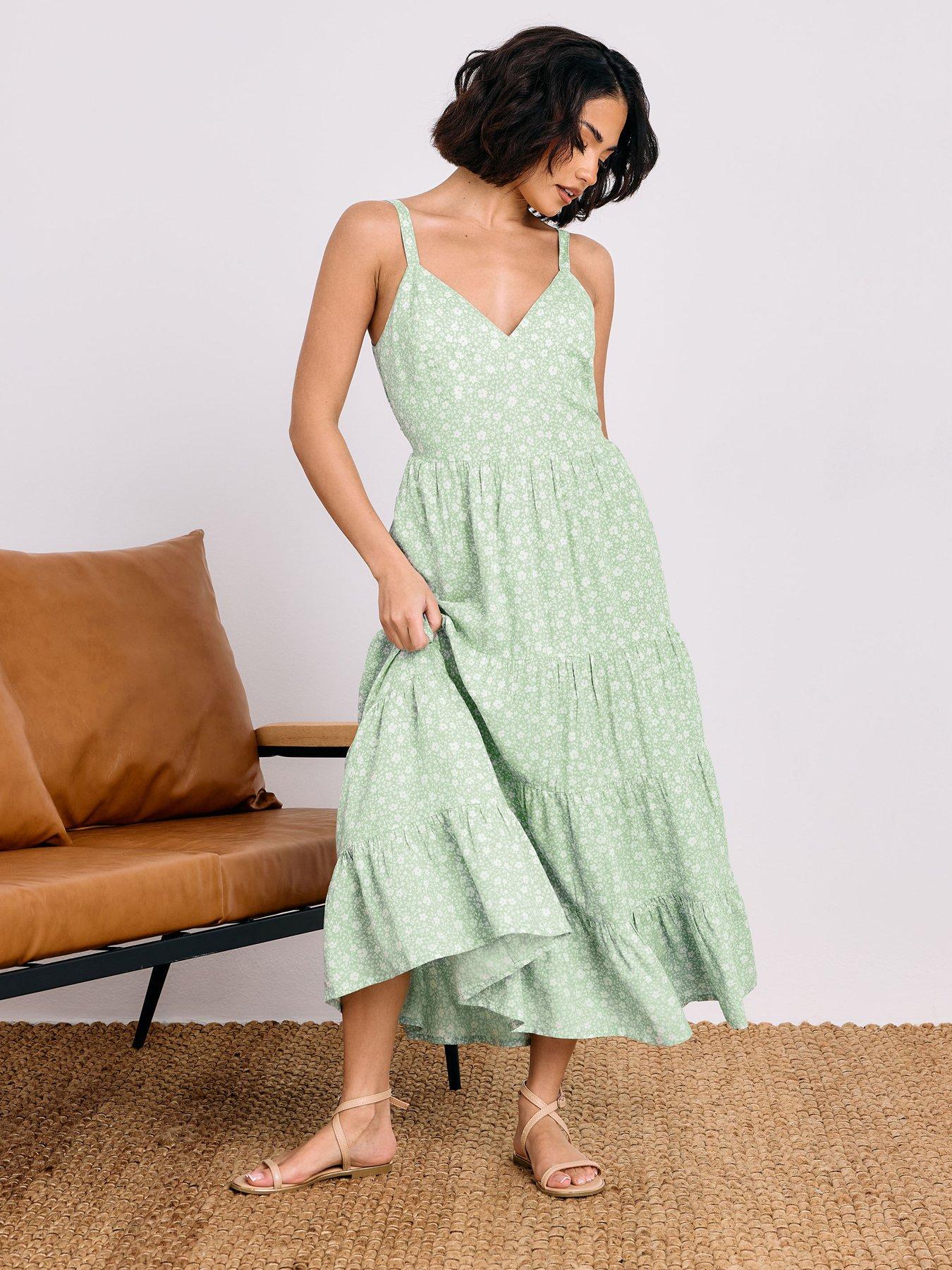 undefined Sage Ditsy Tie Bk Tiered Drs