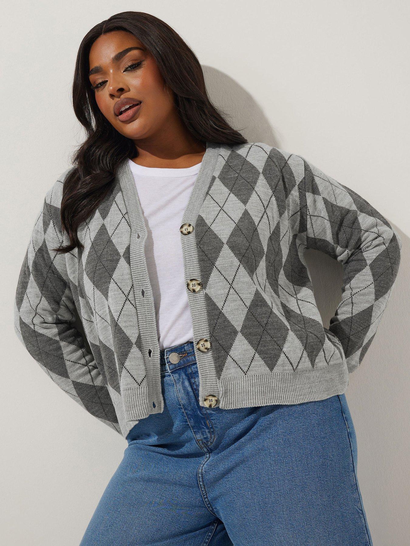 yours-curve-grey-argyle-cardi