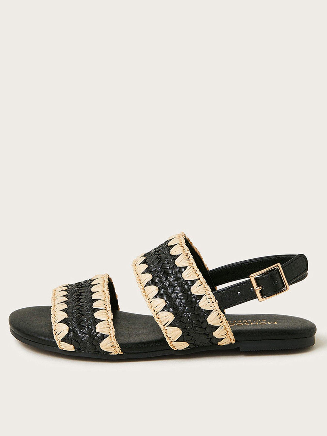 undefined Girls Woven Whipstitch Strappy Sandals - Black