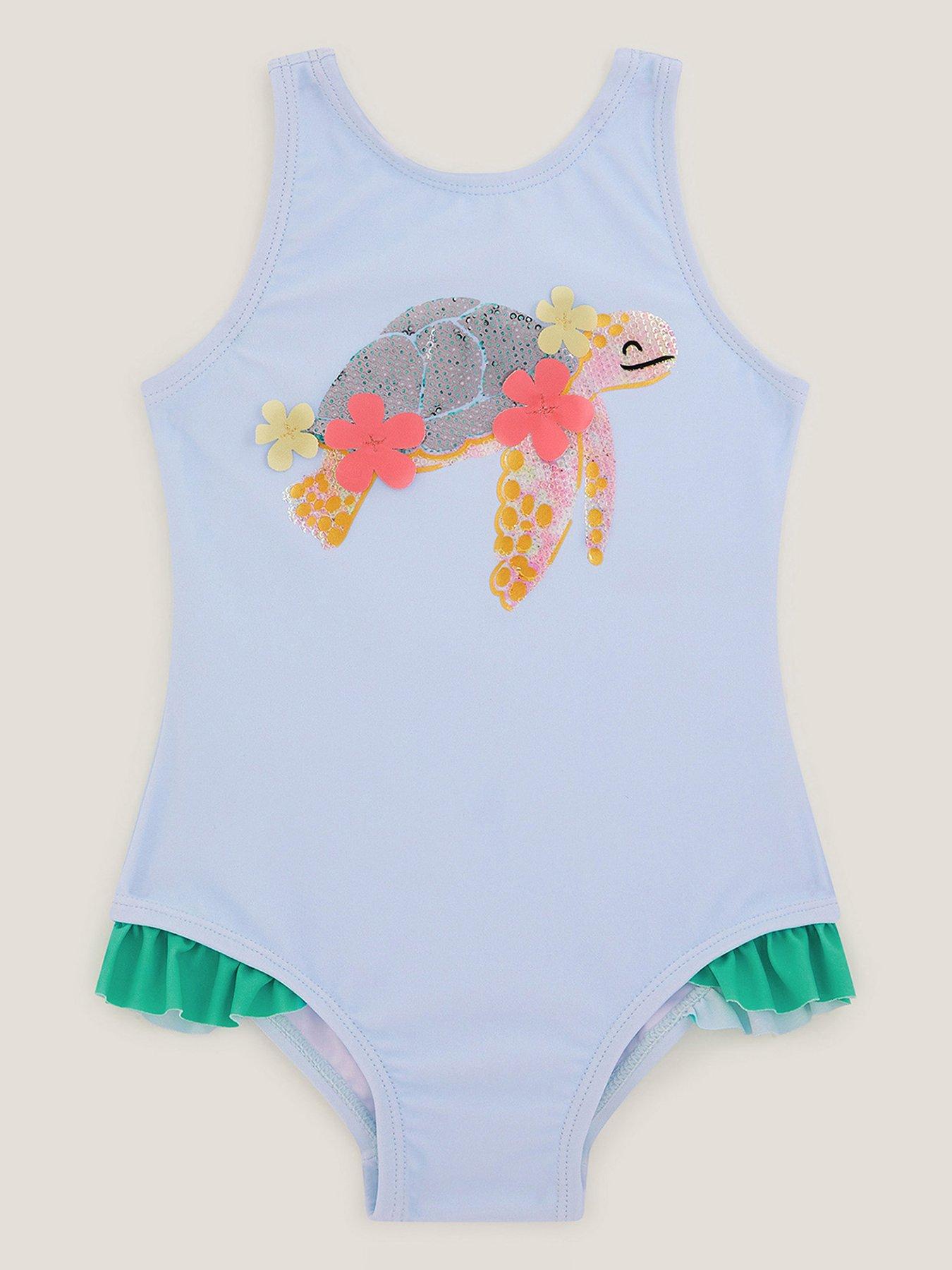 undefined Baby Girls Turtle Applique Swimsuit - Blue