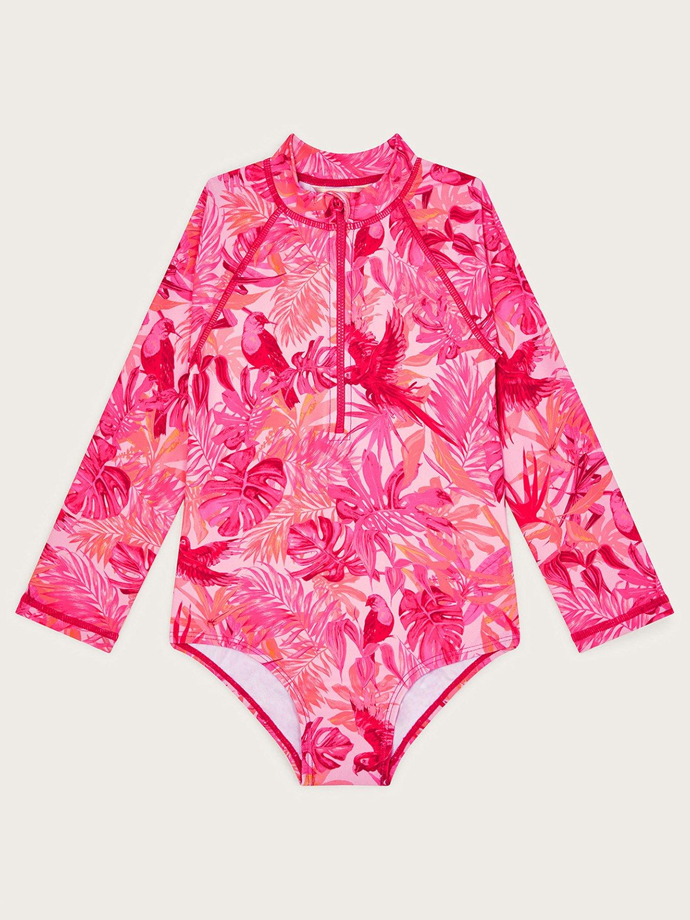  image of monsoon-girls-birds-of-paradise-upf50-long-sleeve-swimsuit-pink