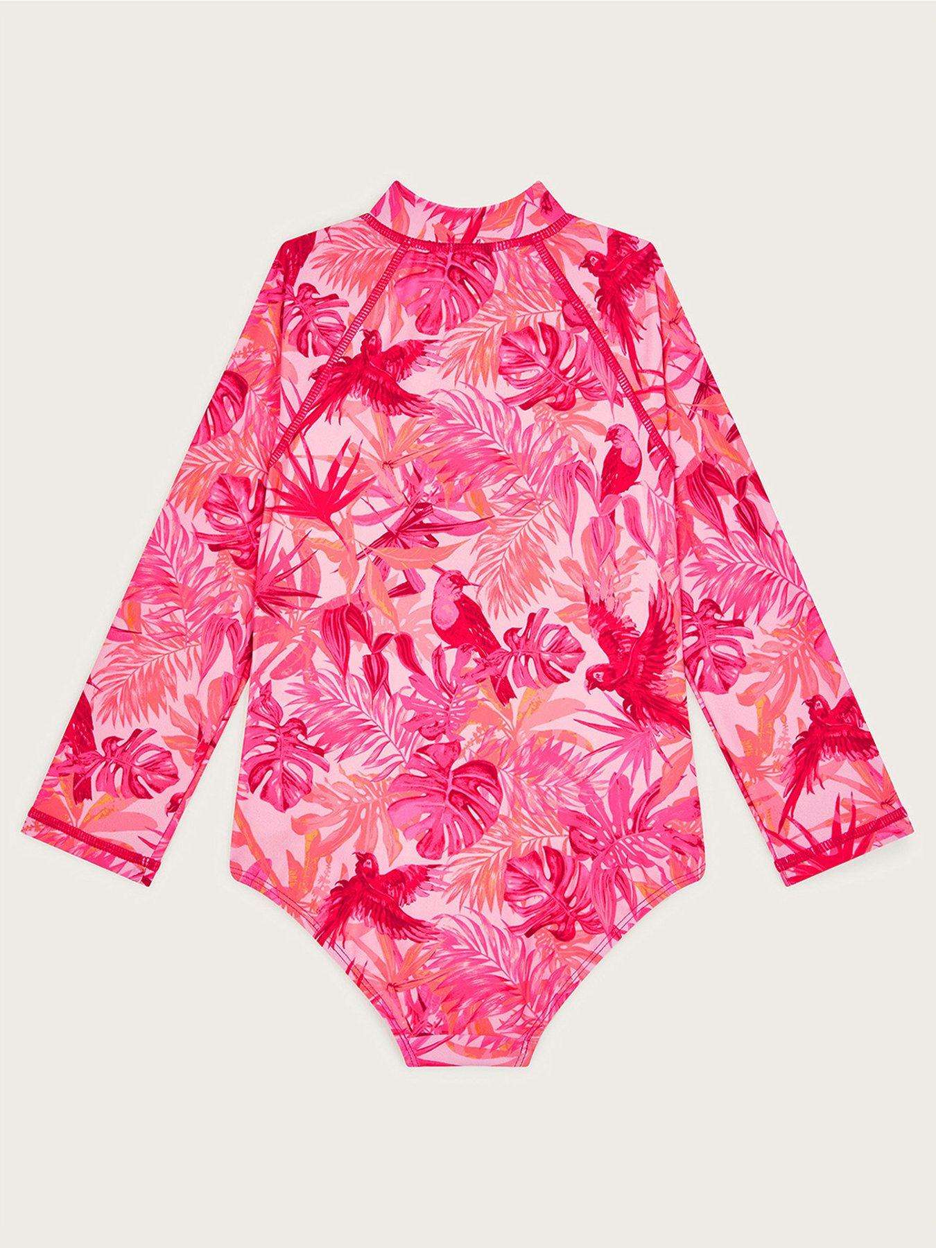  image of monsoon-girls-birds-of-paradise-upf50-long-sleeve-swimsuit-pink