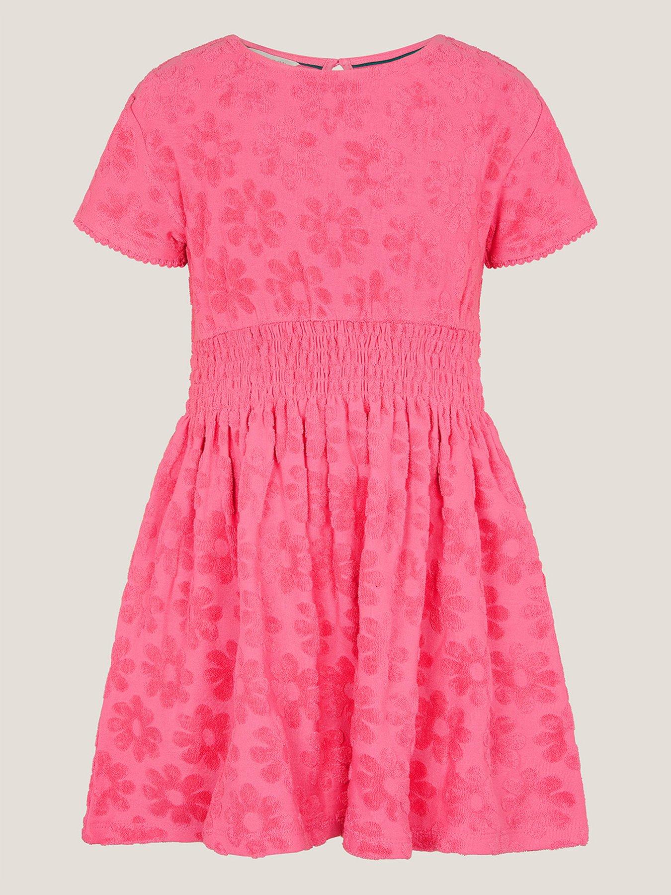 undefined Girls Flower Print Towelling Dress - Pink