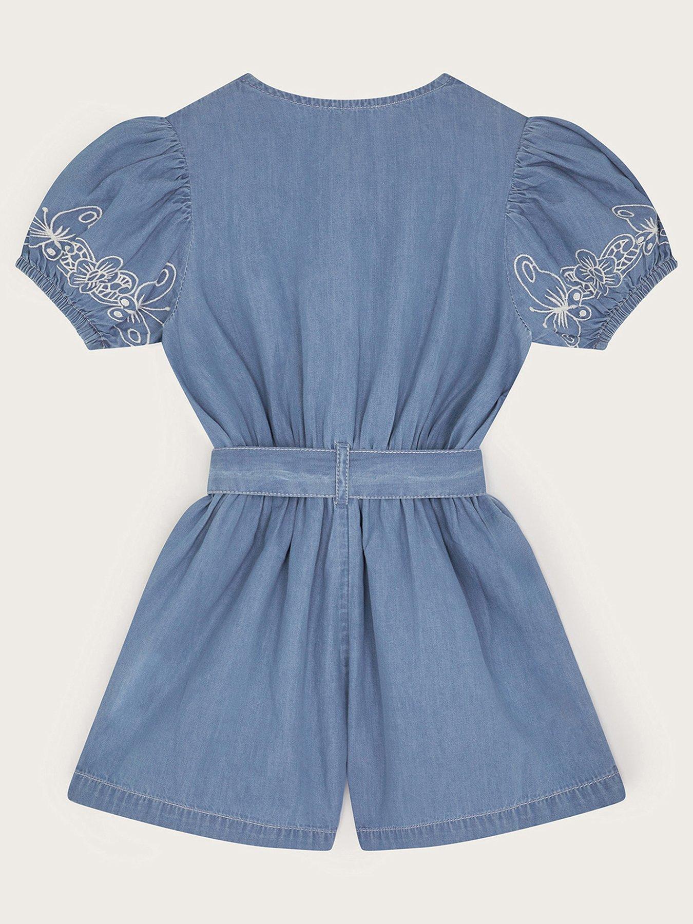  image of monsoon-girls-embroidered-chambray-short-sleeve-playsuit-blue
