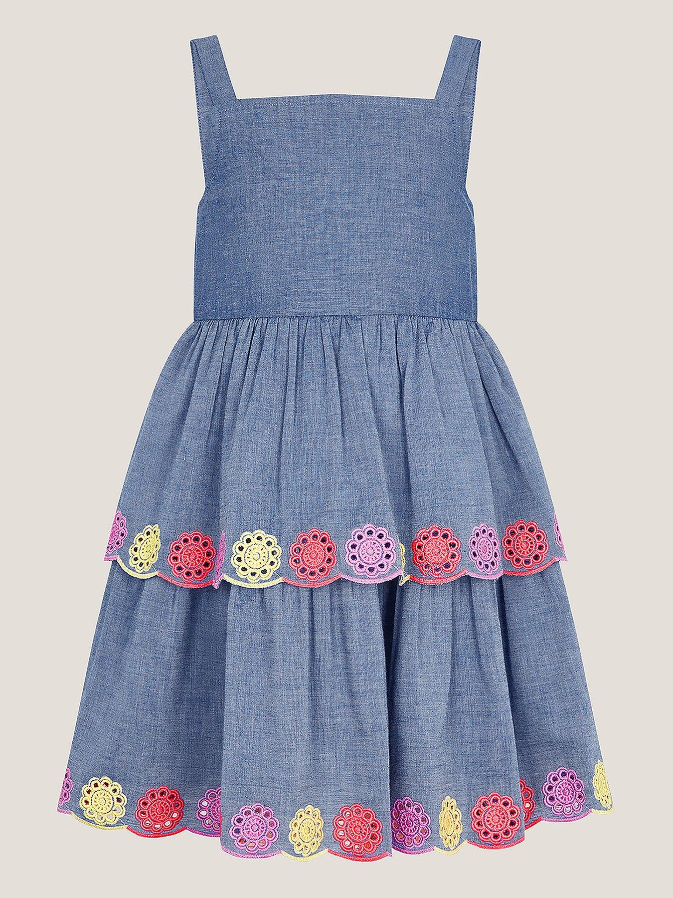  image of monsoon-girls-colourful-broderie-tiered-dress-blue