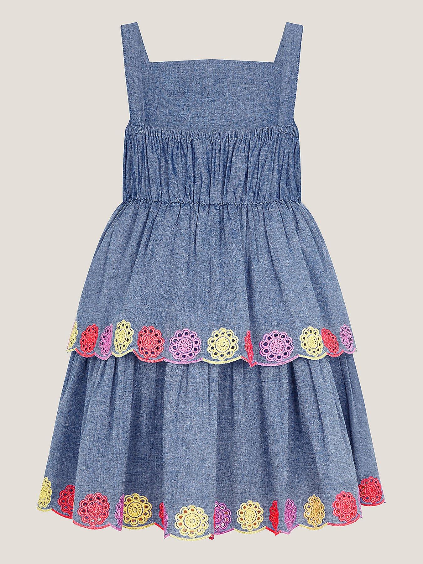  image of monsoon-girls-colourful-broderie-tiered-dress-blue