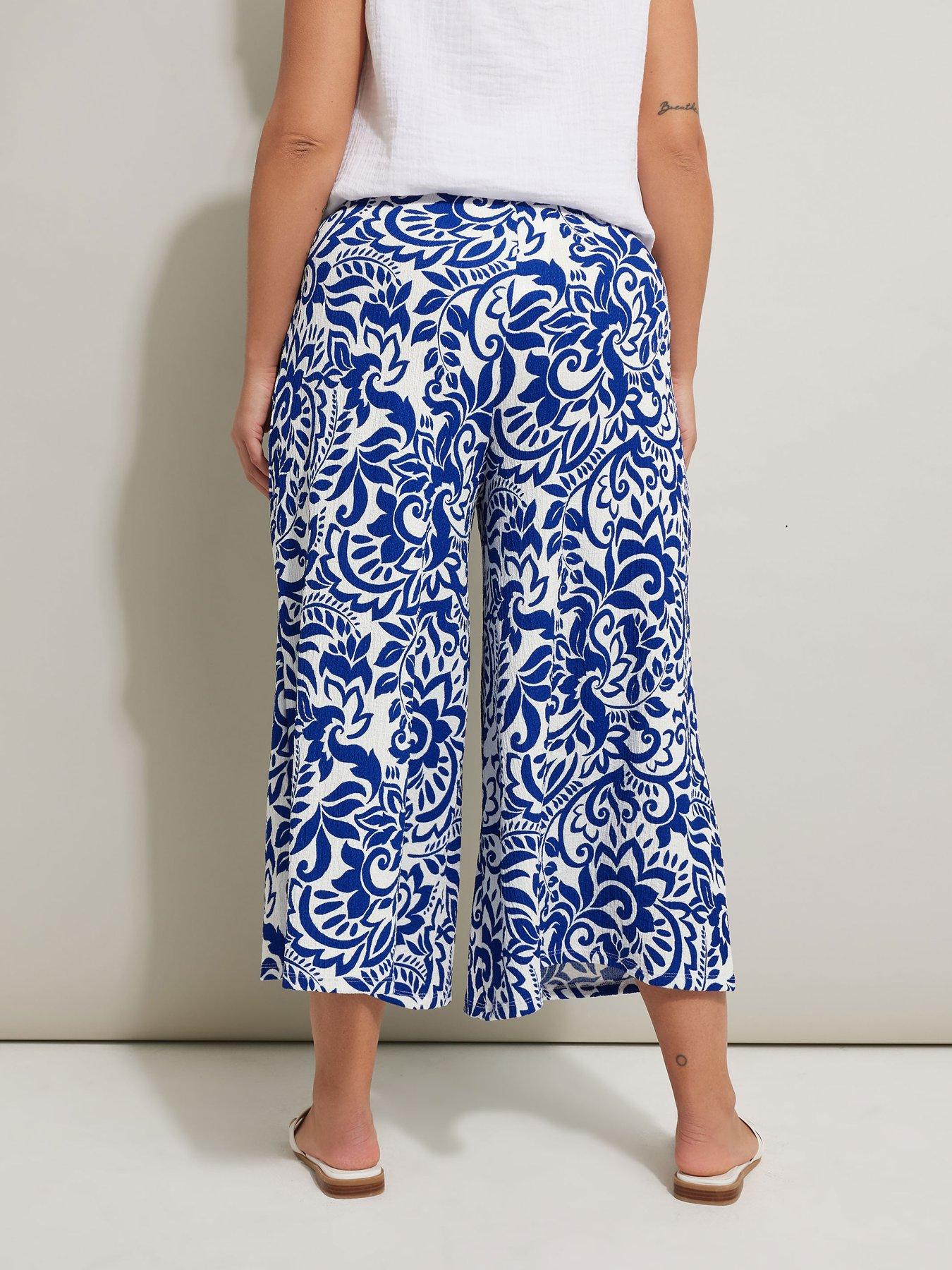 Image 2 of 4 of Yours Curve Jersey Midaxi Culotte - Blue/White