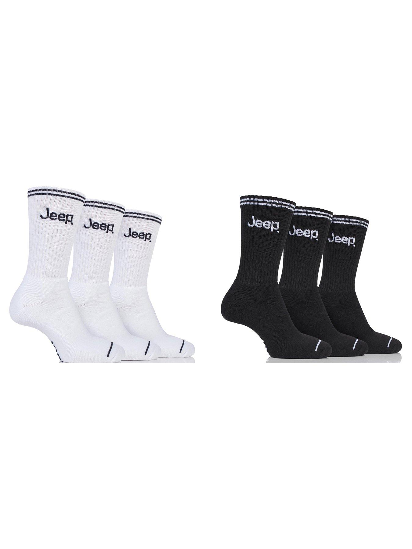 Sockshop Jeep Cushioned Foot Crew Socks 6 Pack - Black/White